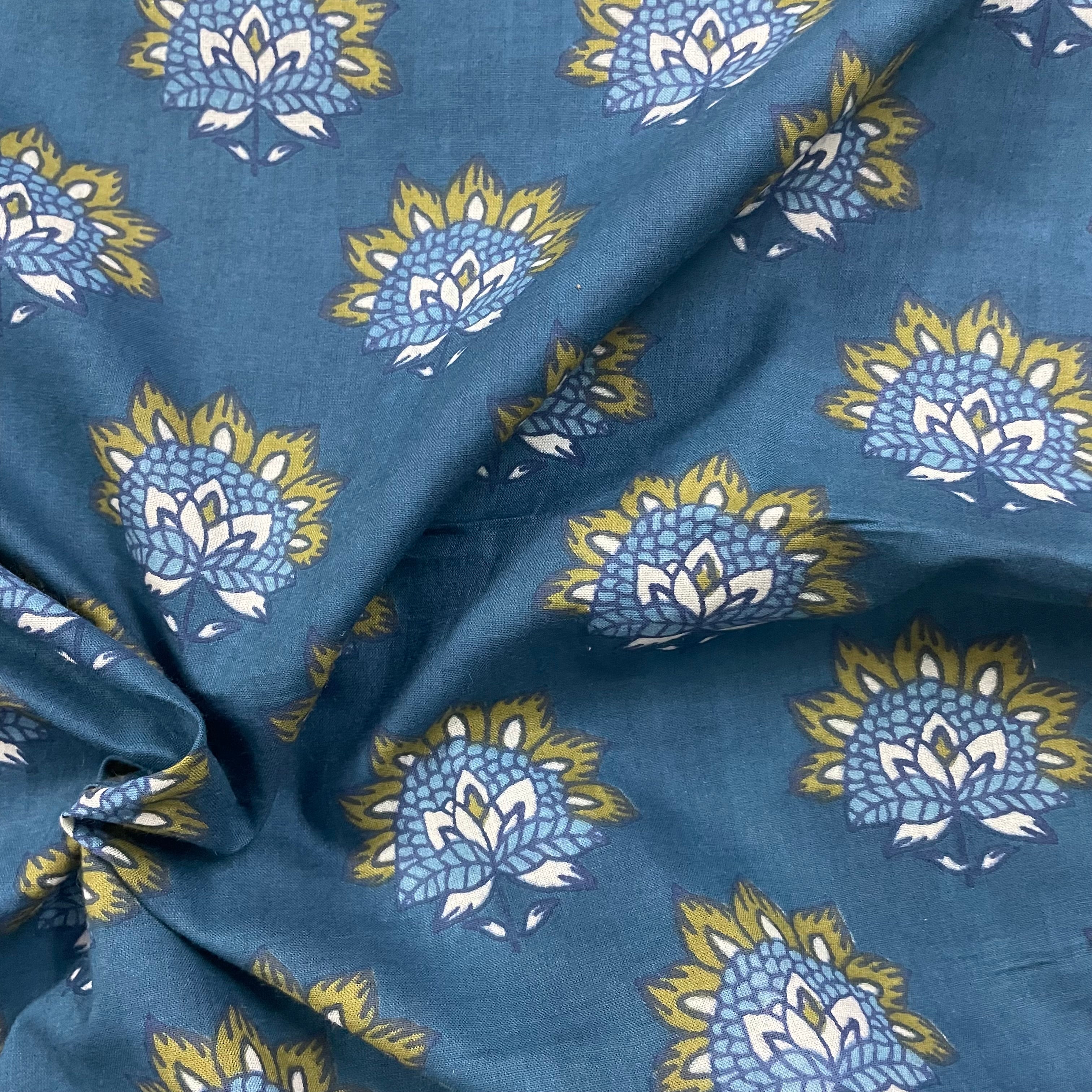 Yellow print pure cotton fabric per meter