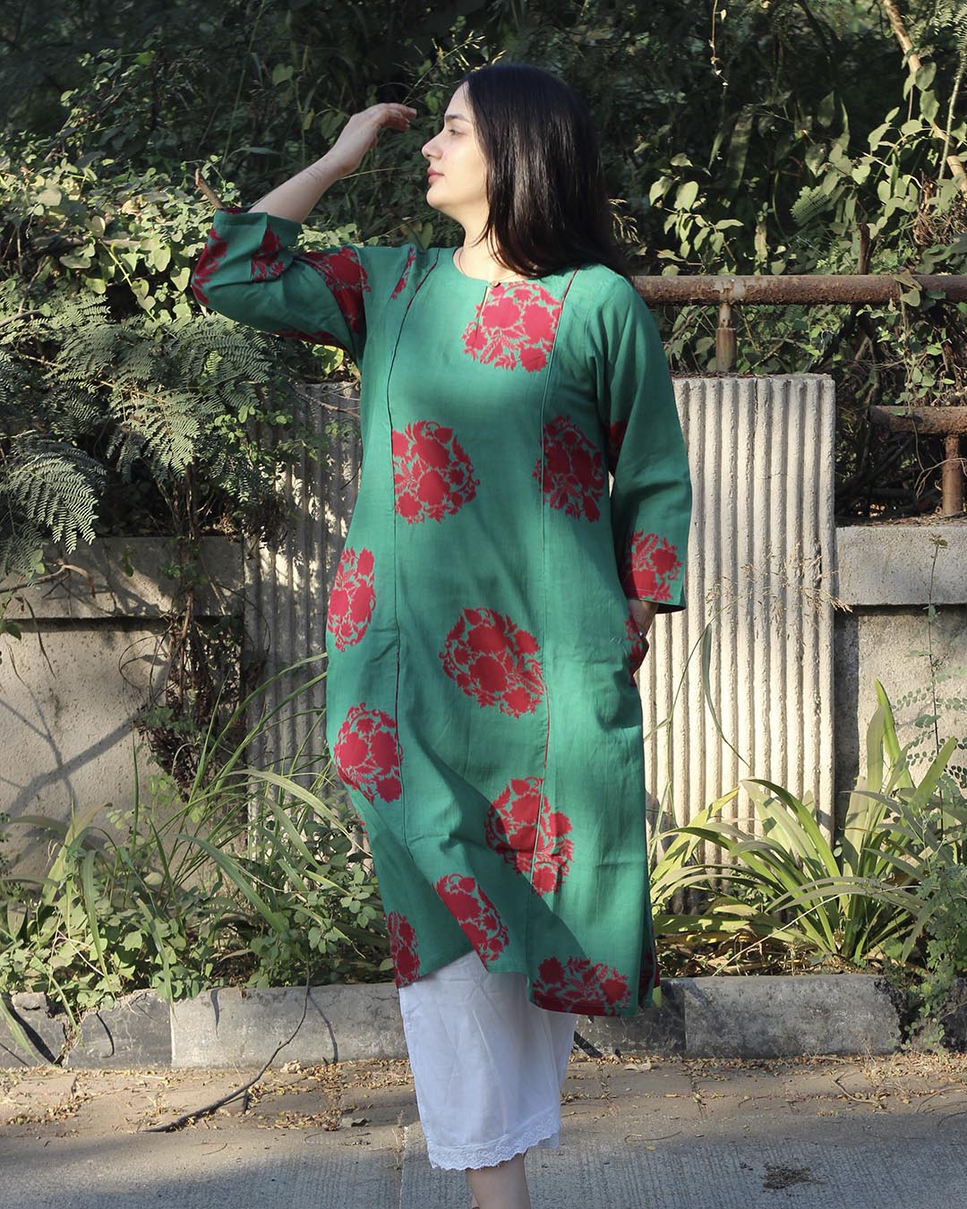 Sea Green Long kurta in Pure cotton