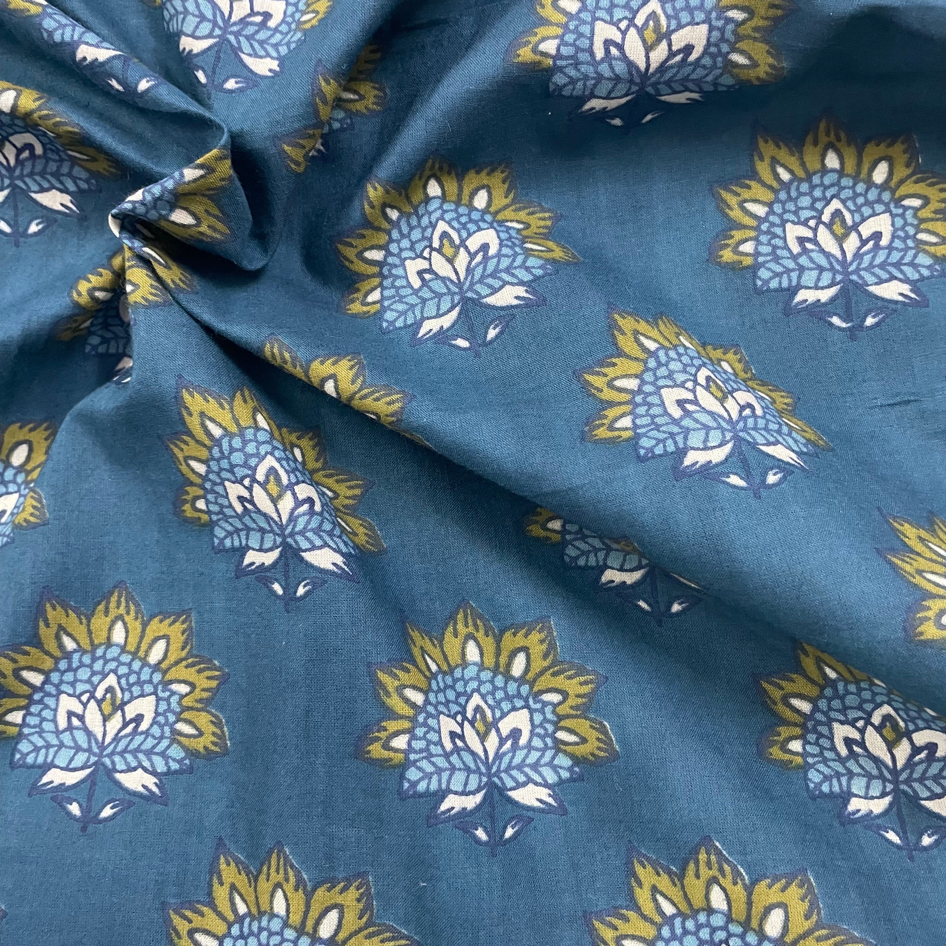 Yellow print pure cotton fabric per meter