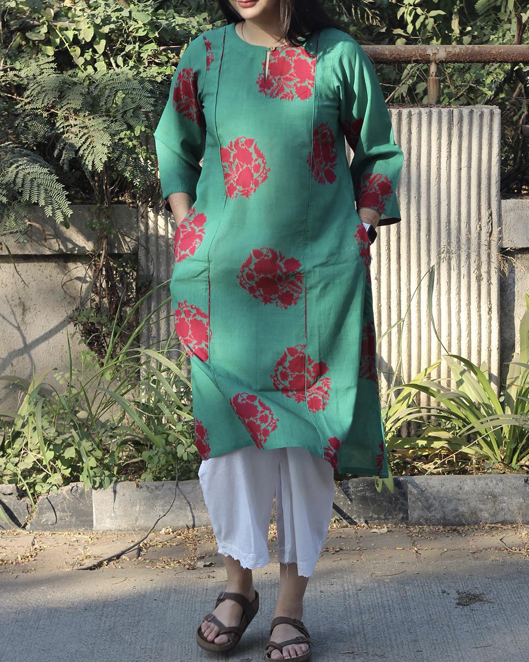 Sea Green Long kurta in Pure cotton