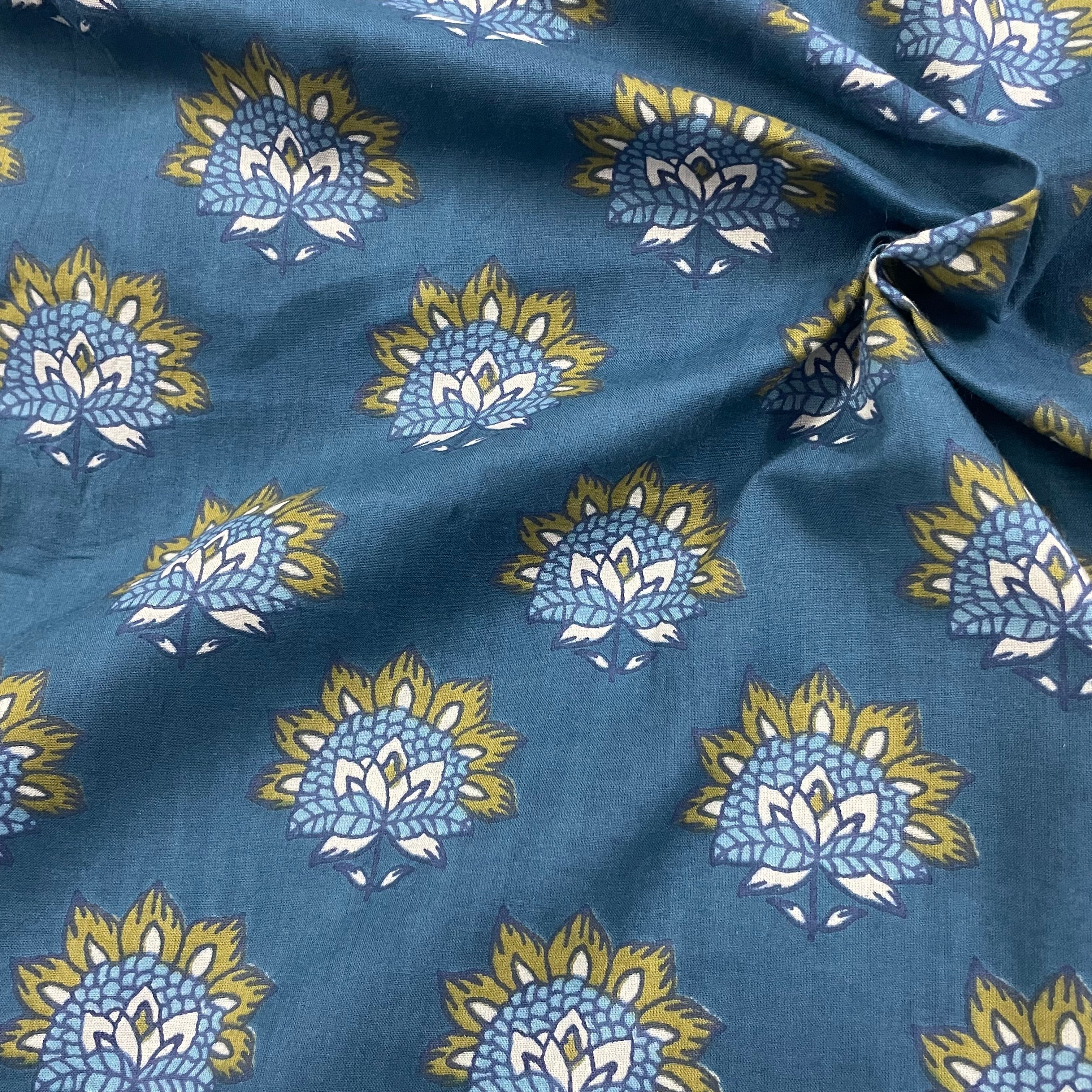 Yellow print pure cotton fabric per meter