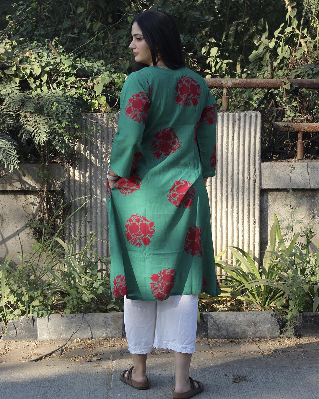 Sea Green Long kurta in Pure cotton