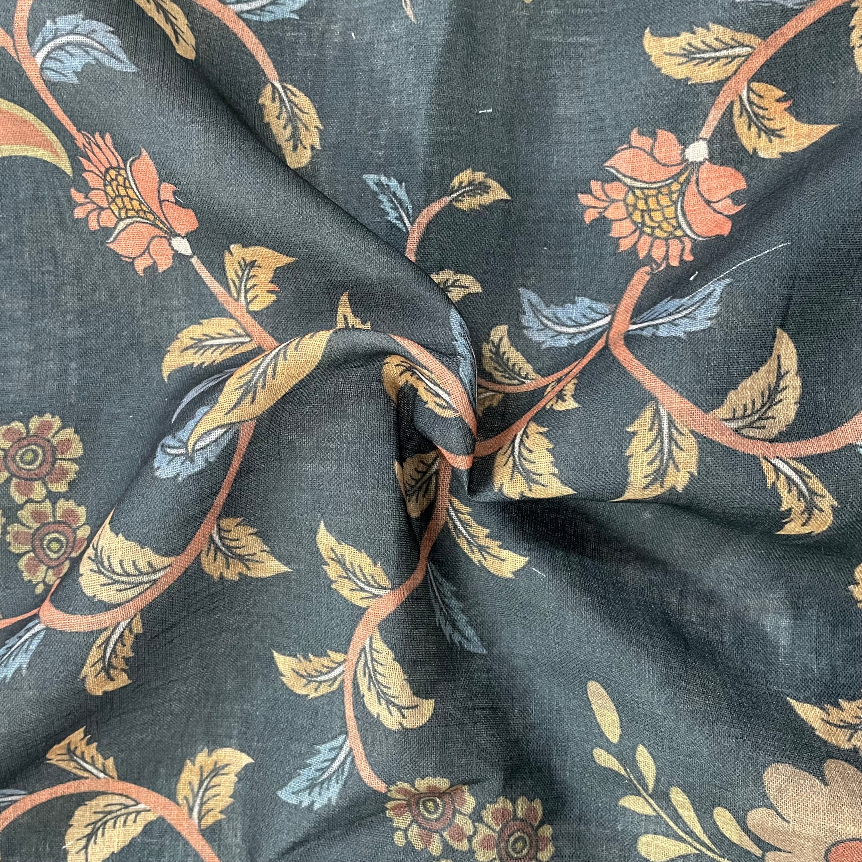 Floral branch big print on heavy linen fabric