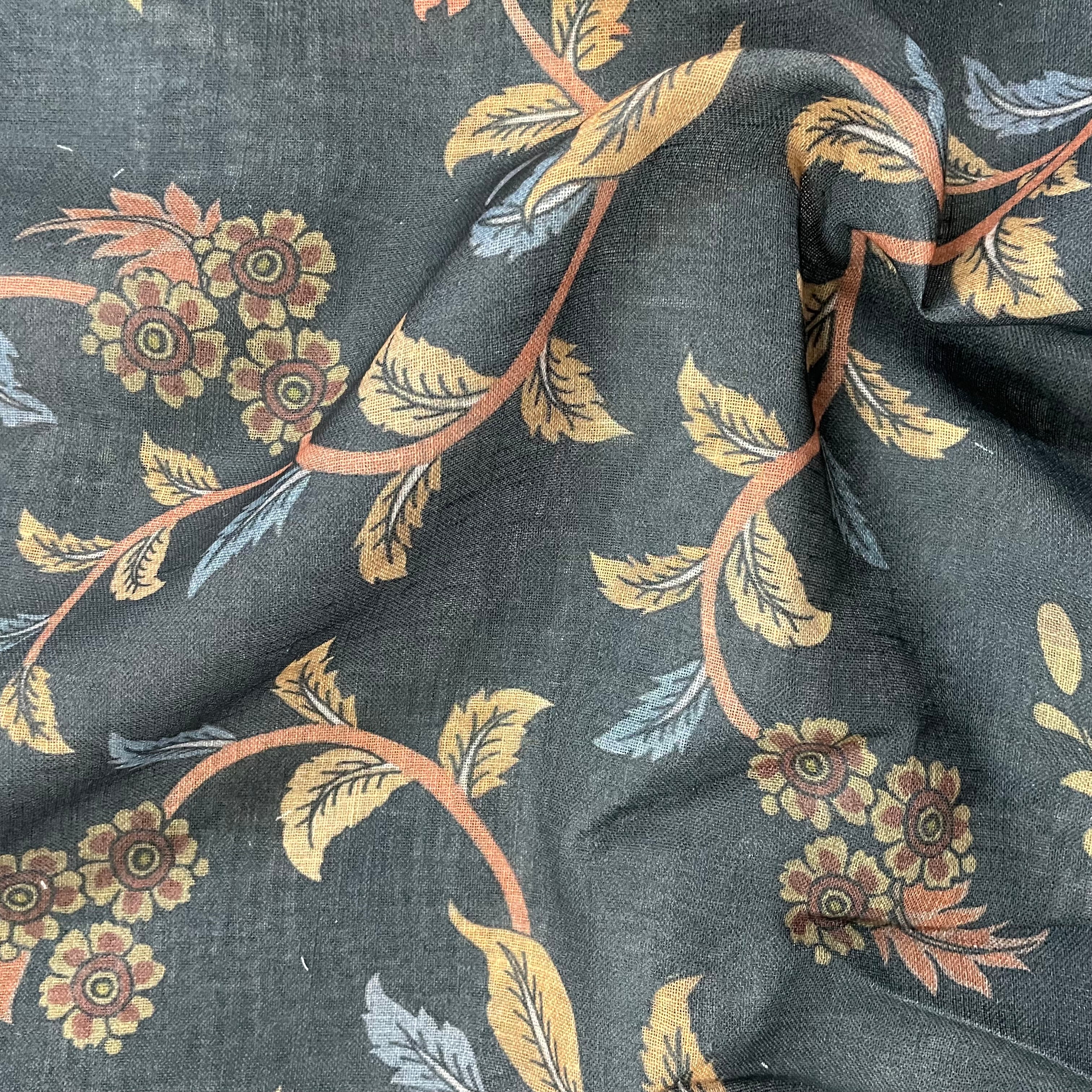 Floral branch big print on heavy linen fabric