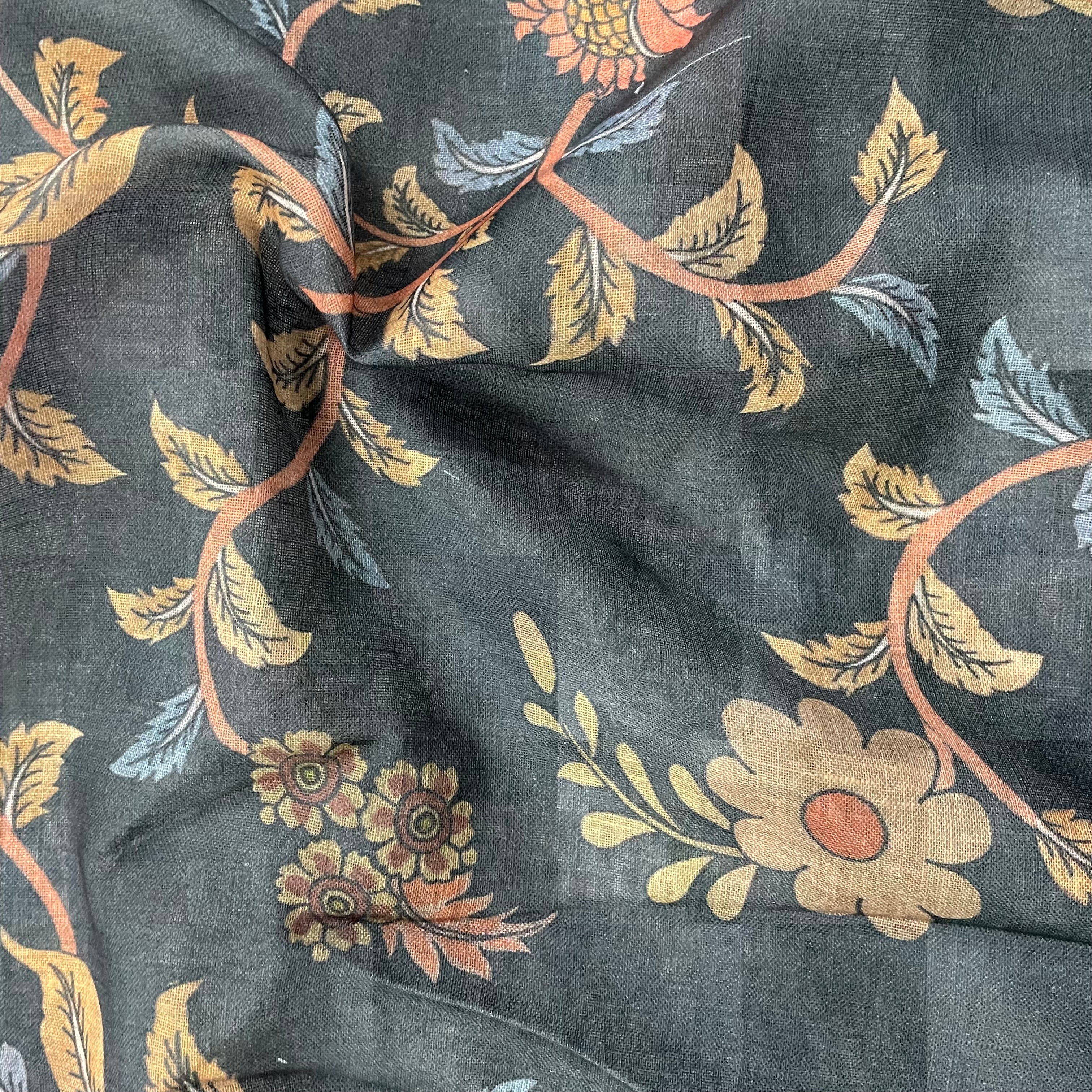 Floral branch big print on heavy linen fabric