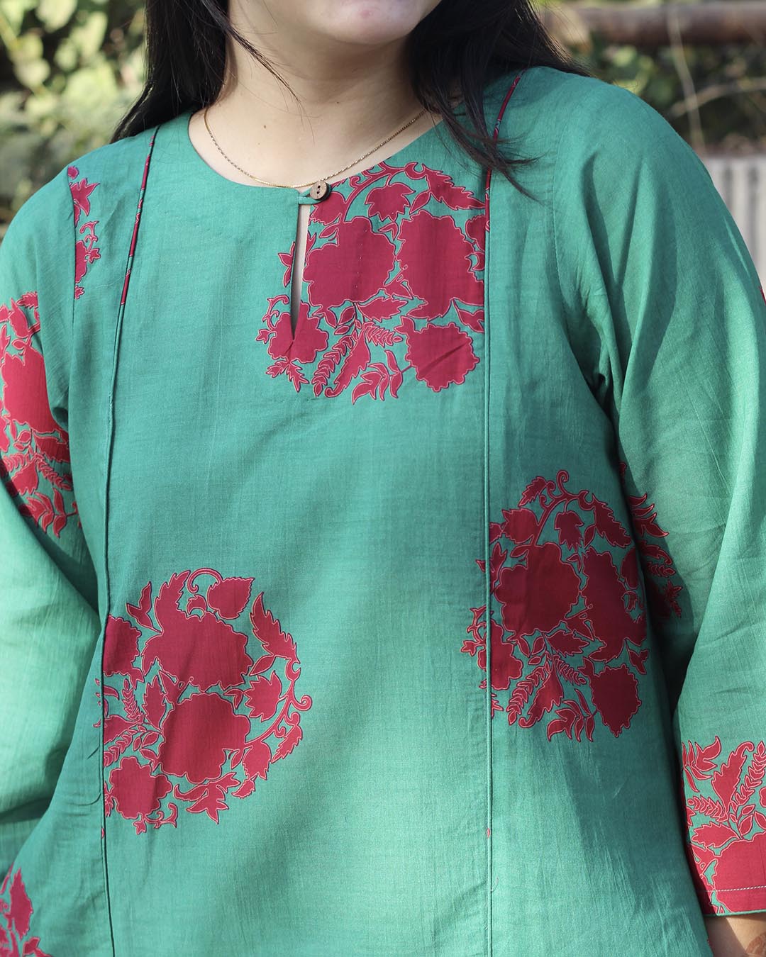 Sea Green Long kurta in Pure cotton