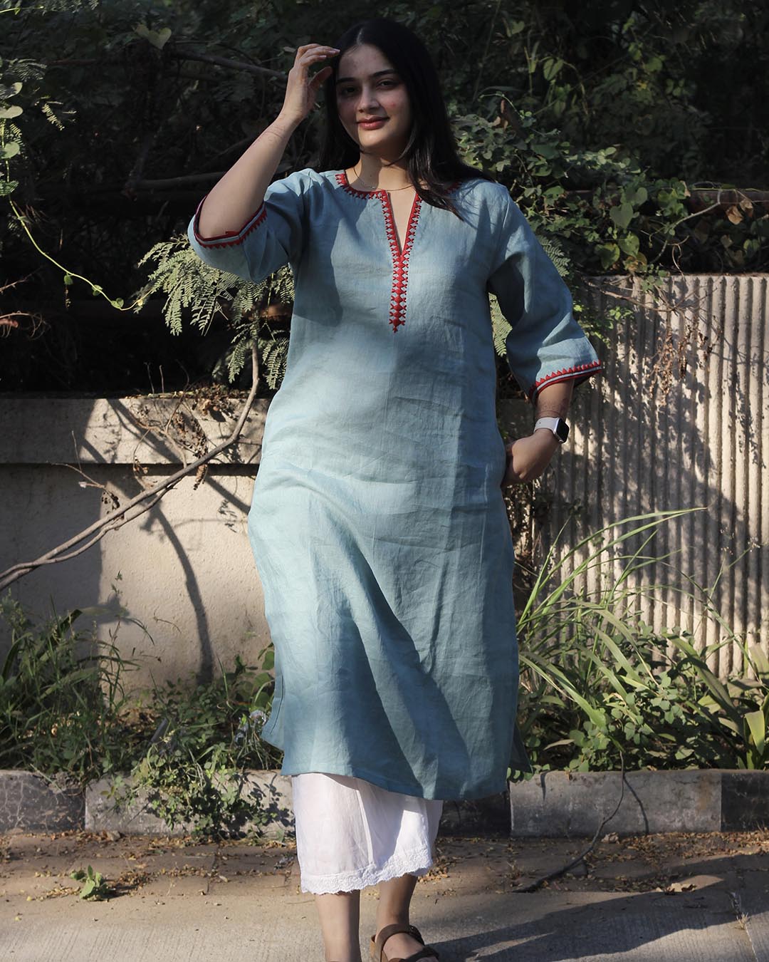 Sky blue Premium Linen Kurta