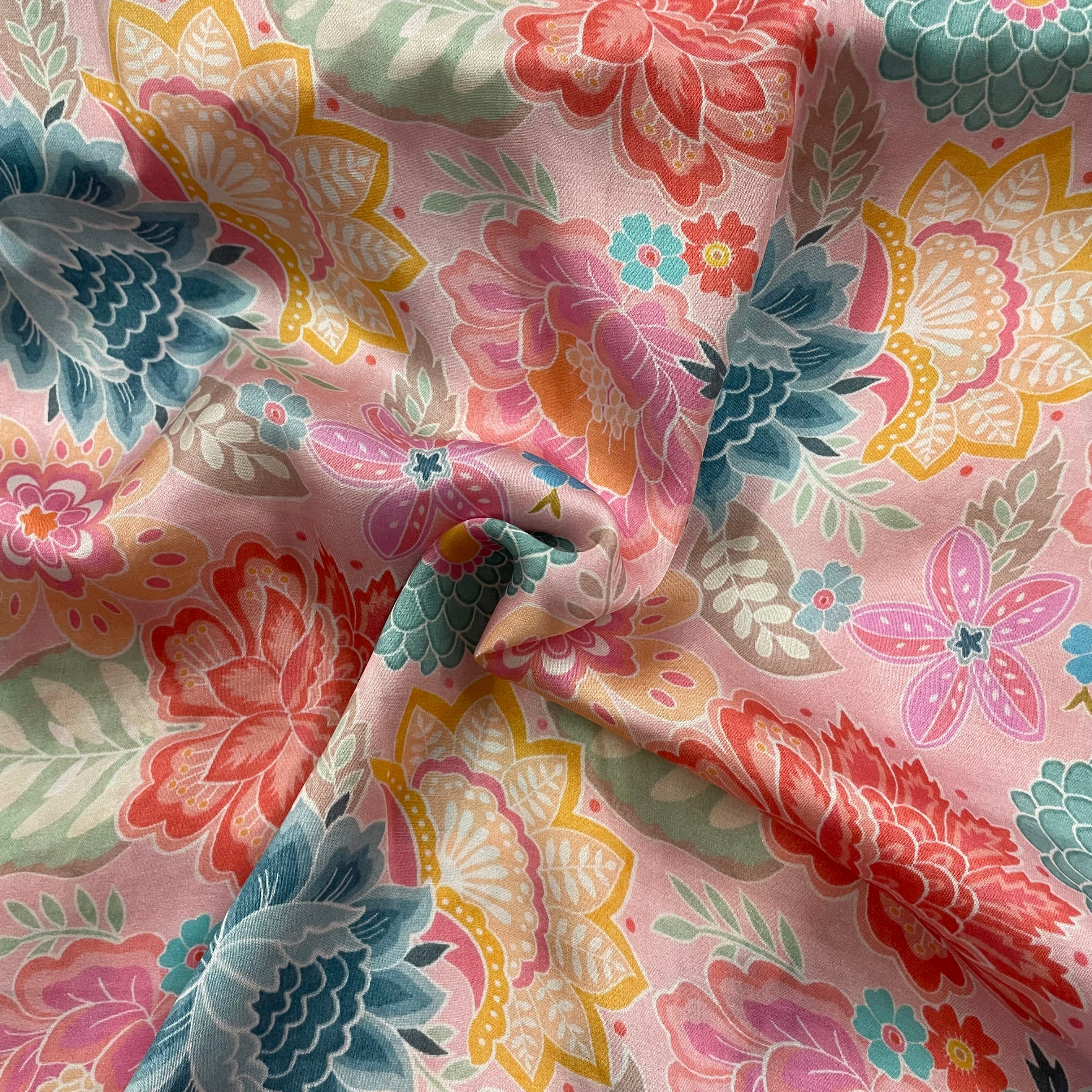 Floral contrast print on bamberg muslin fabric per meter