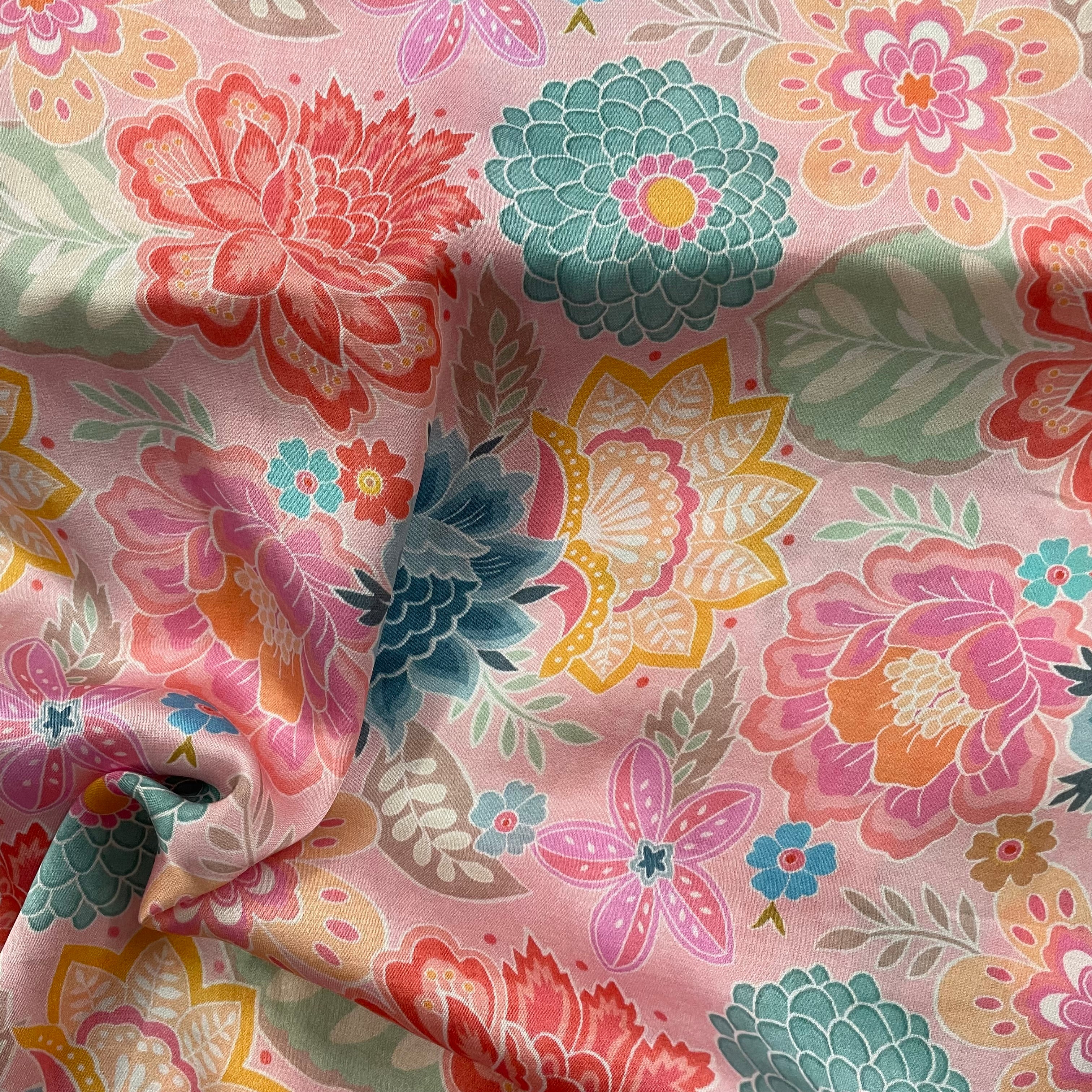 Floral contrast print on bamberg muslin fabric per meter