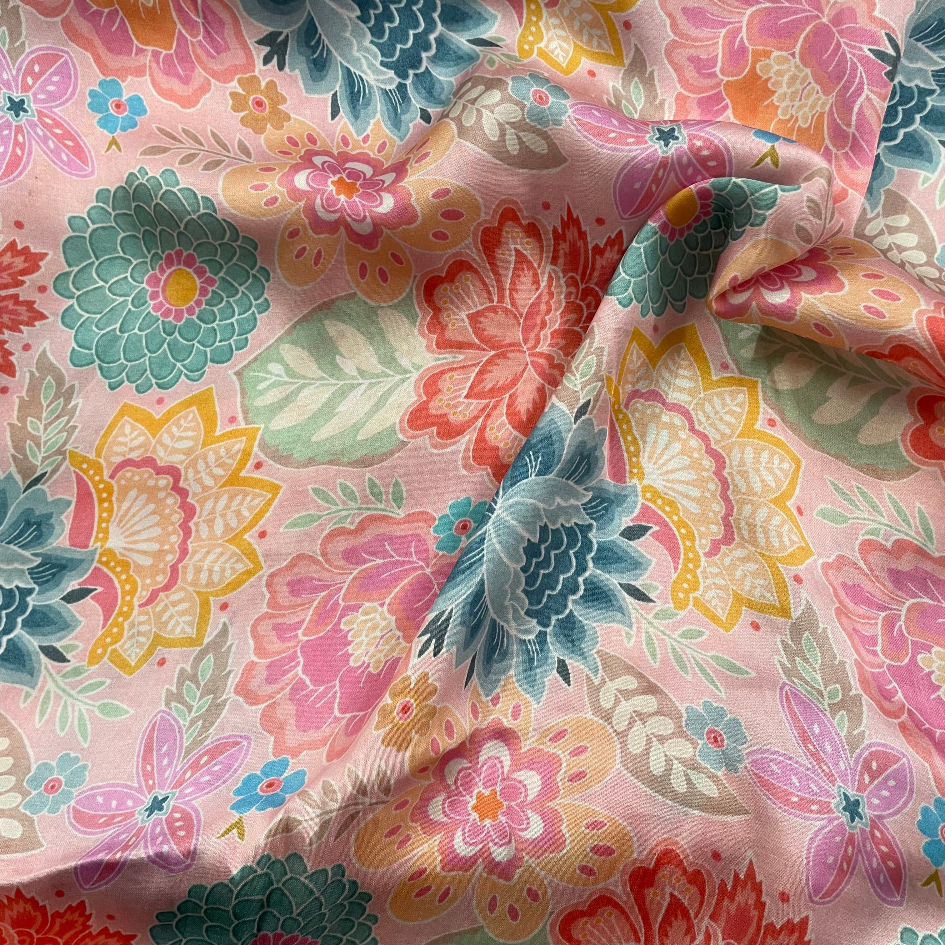 Floral contrast print on bamberg muslin fabric per meter