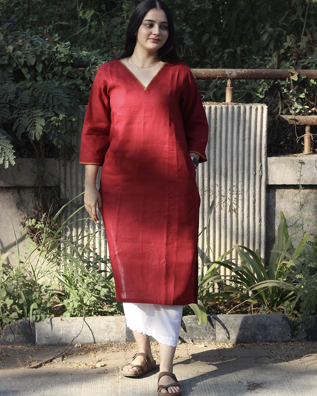 Red Premium Linen long kurta
