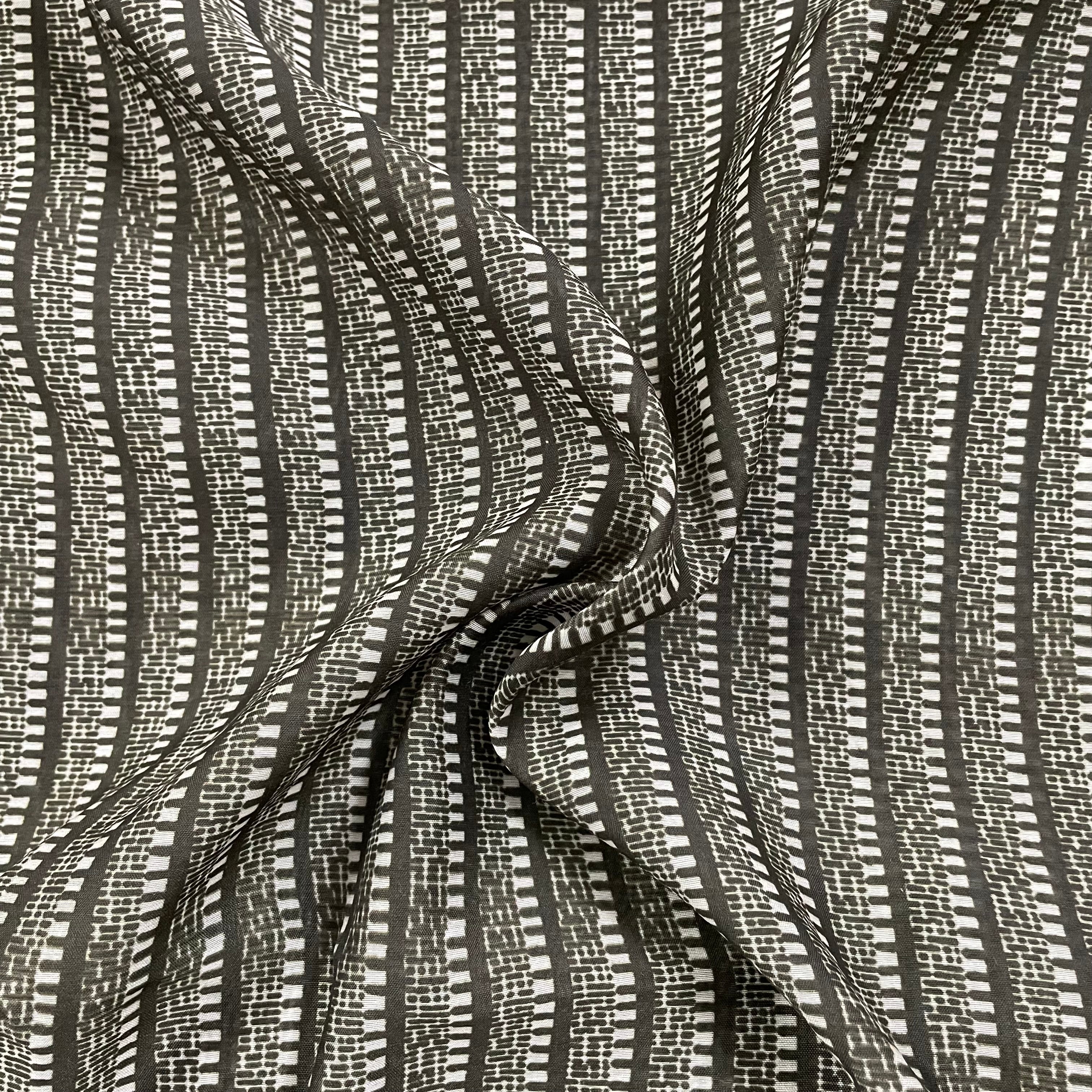 Dark mehendi green stripes pattern on chanderi fabric per meter