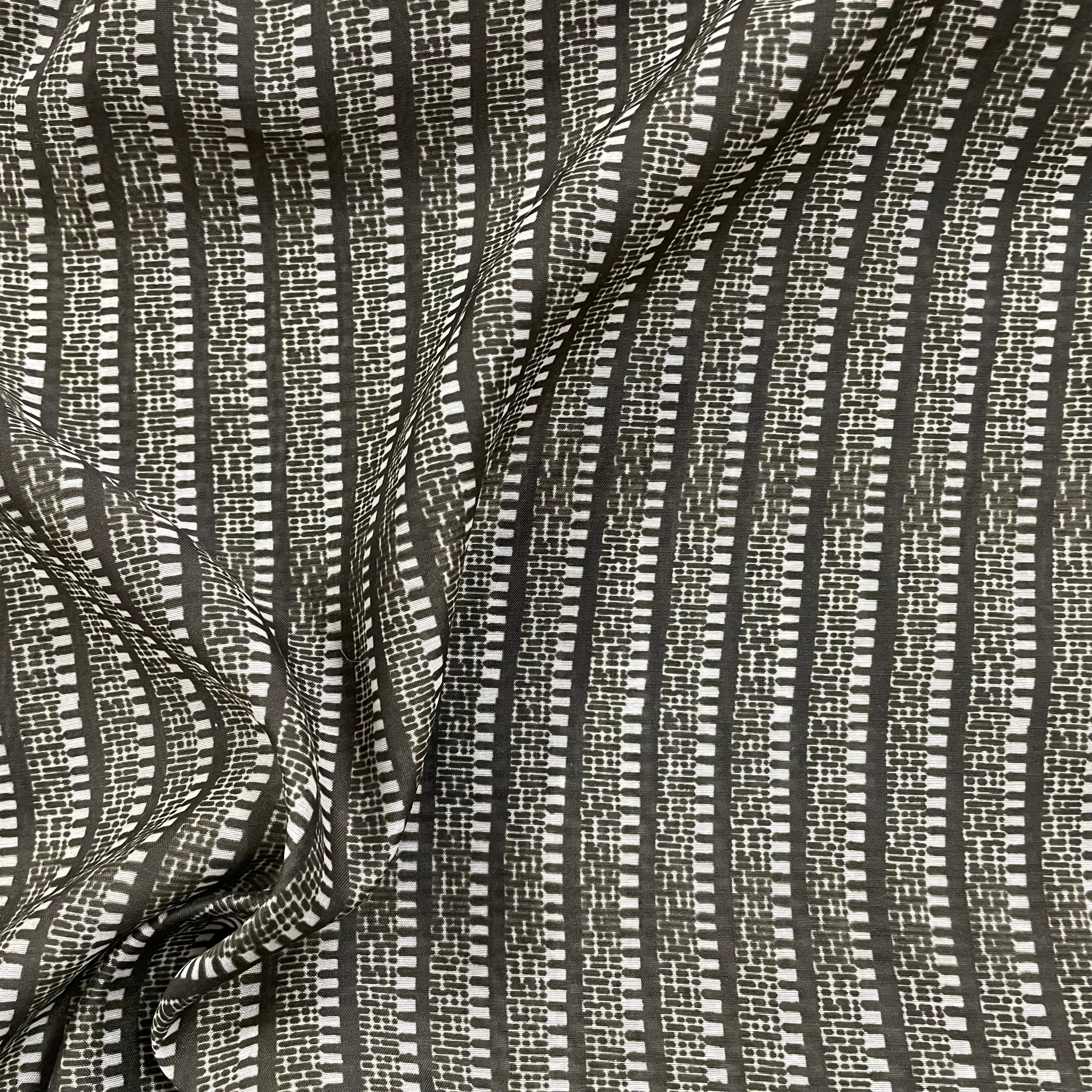 Dark mehendi green stripes pattern on chanderi fabric per meter