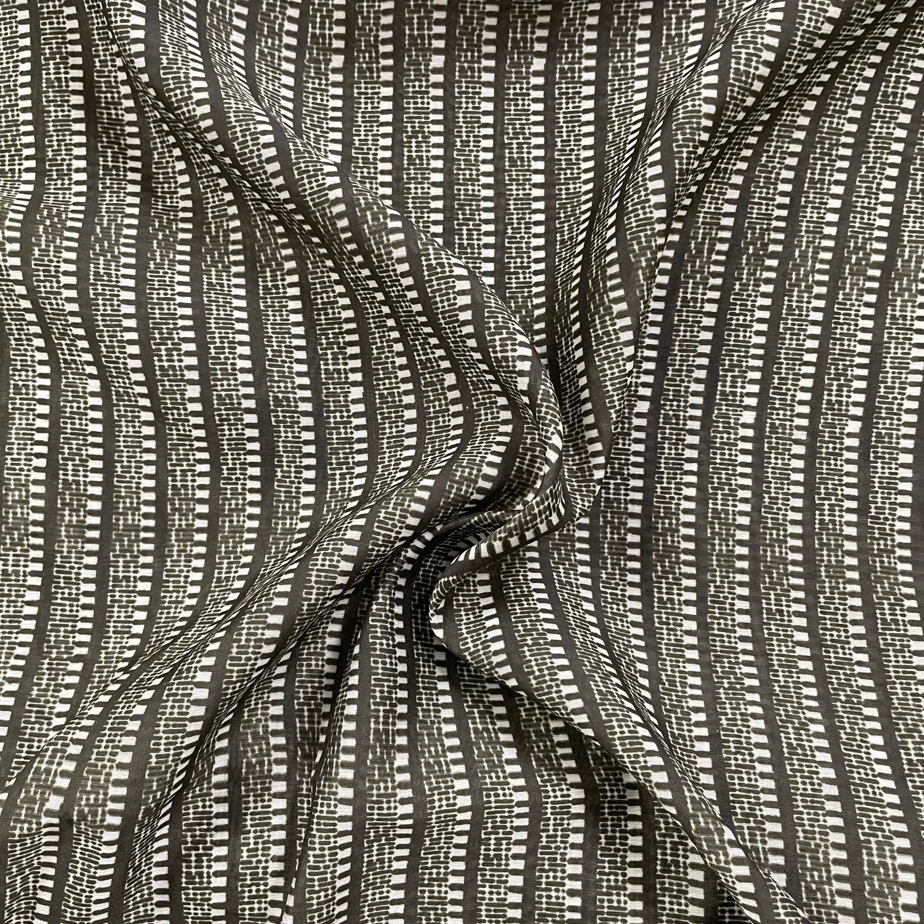 Dark mehendi green stripes pattern on chanderi fabric per meter