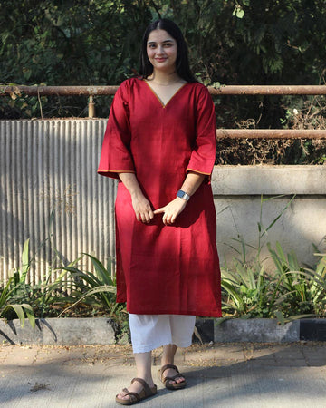 Red Premium Linen long kurta