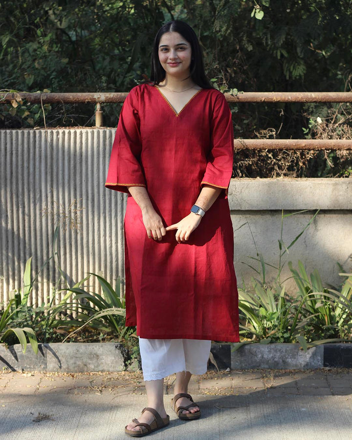 Red Premium Linen long kurta