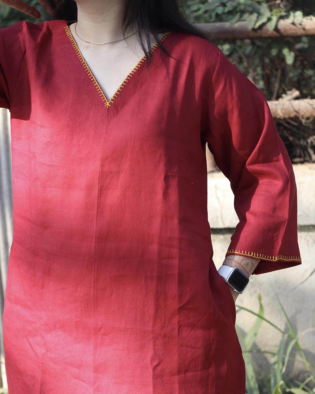 Red Premium Linen long kurta