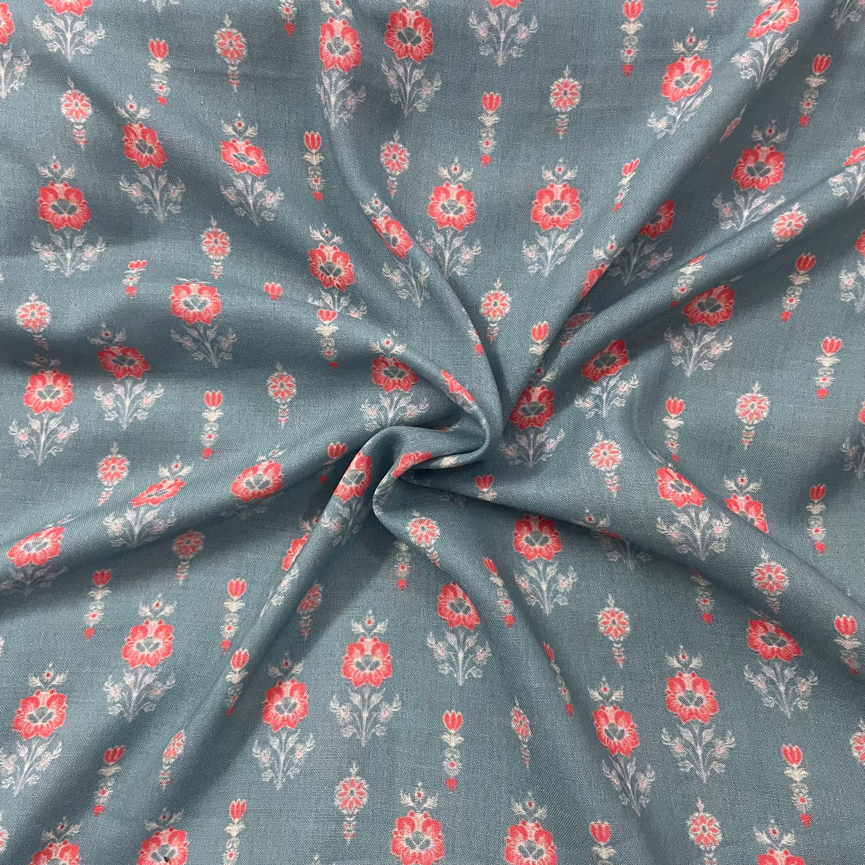 Small print light teal shade on mul cotton fabric per meter