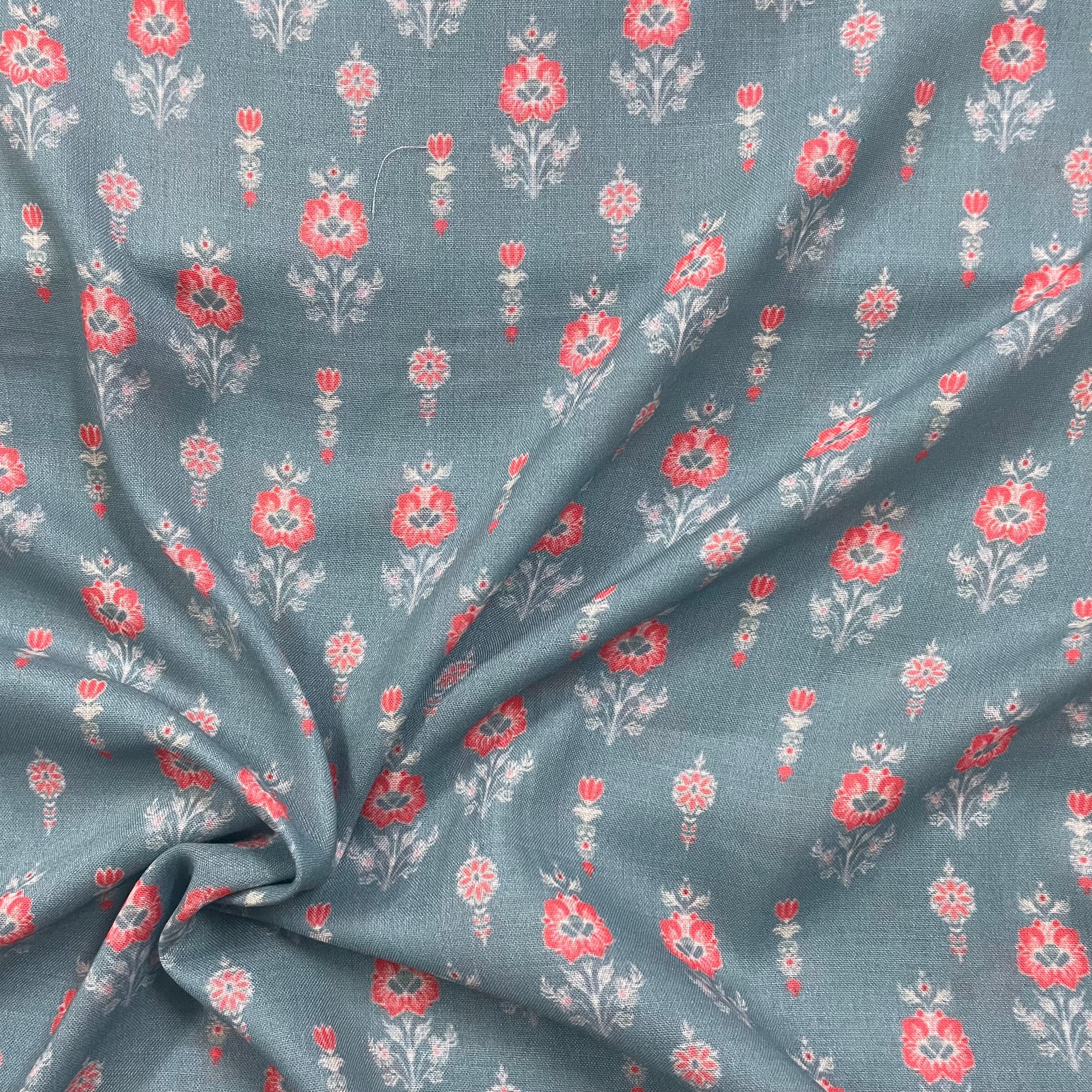 Small print light teal shade on mul cotton fabric per meter