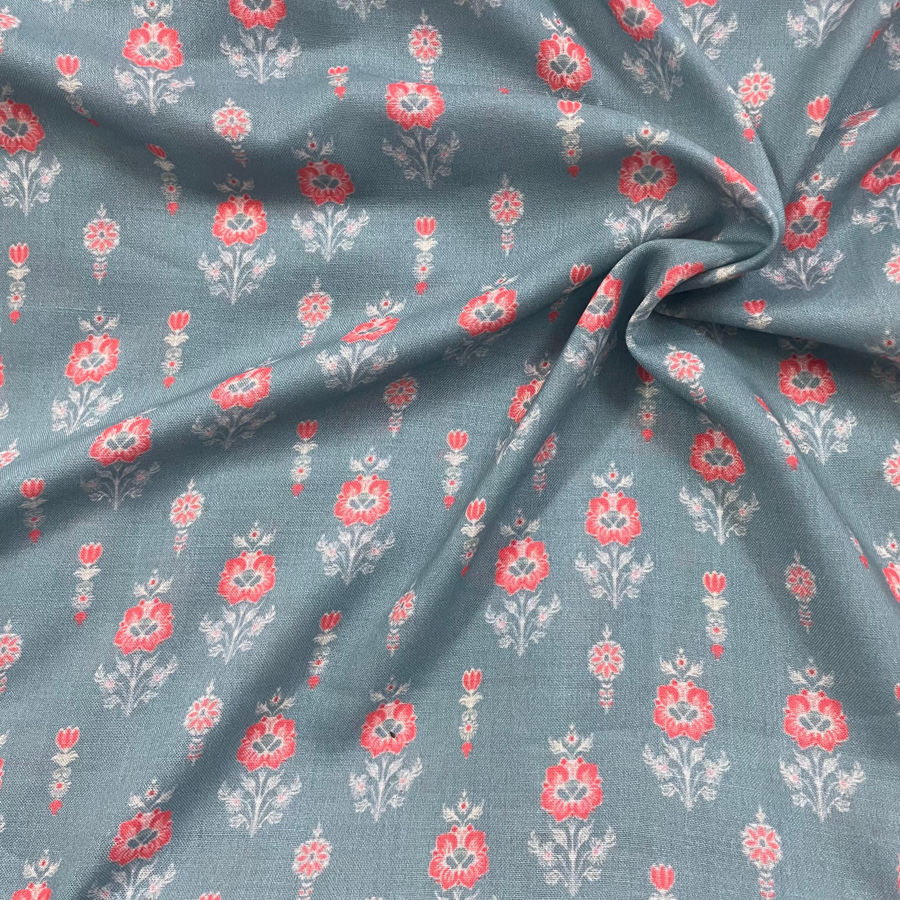 Small print light teal shade on mul cotton fabric per meter