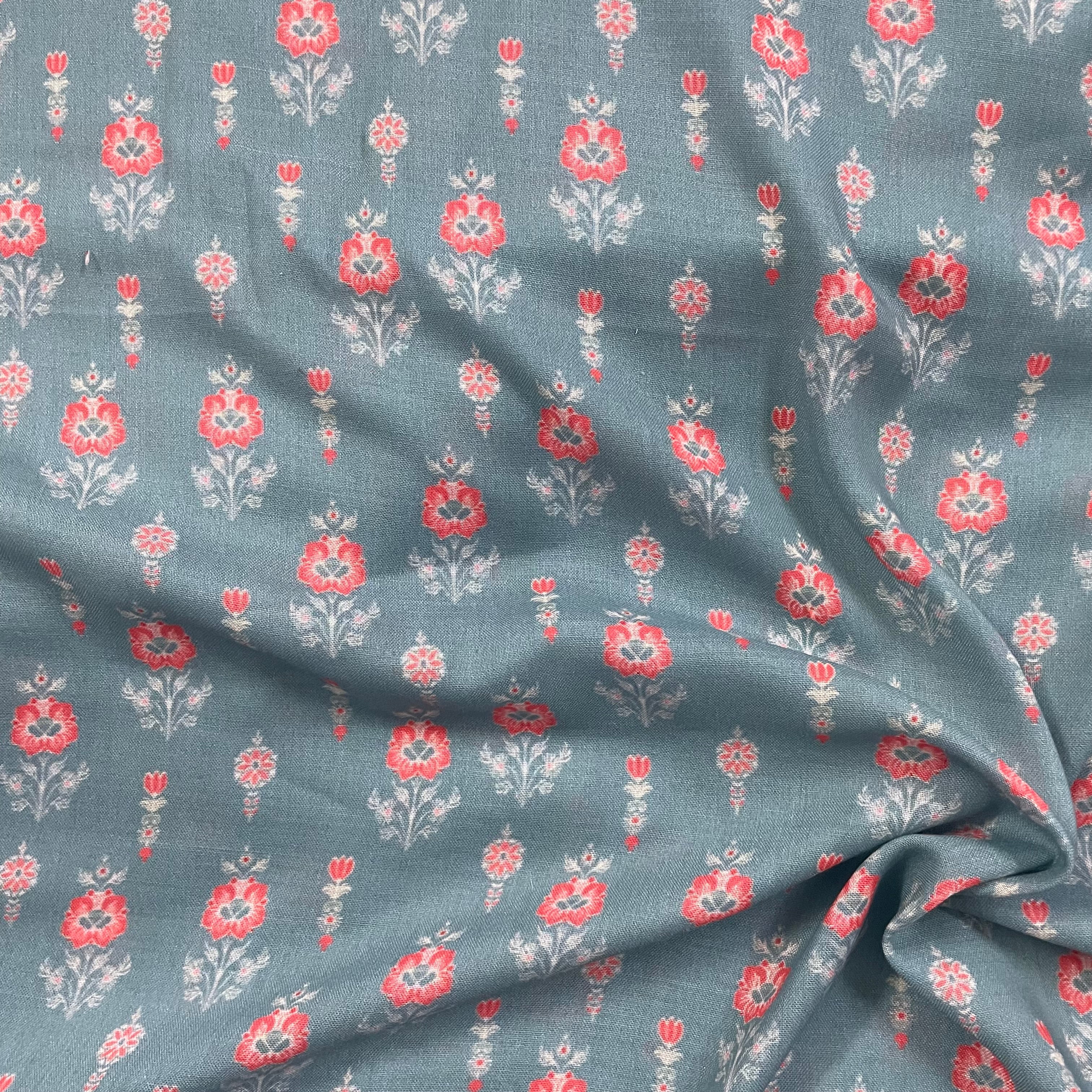 Small print light teal shade on mul cotton fabric per meter
