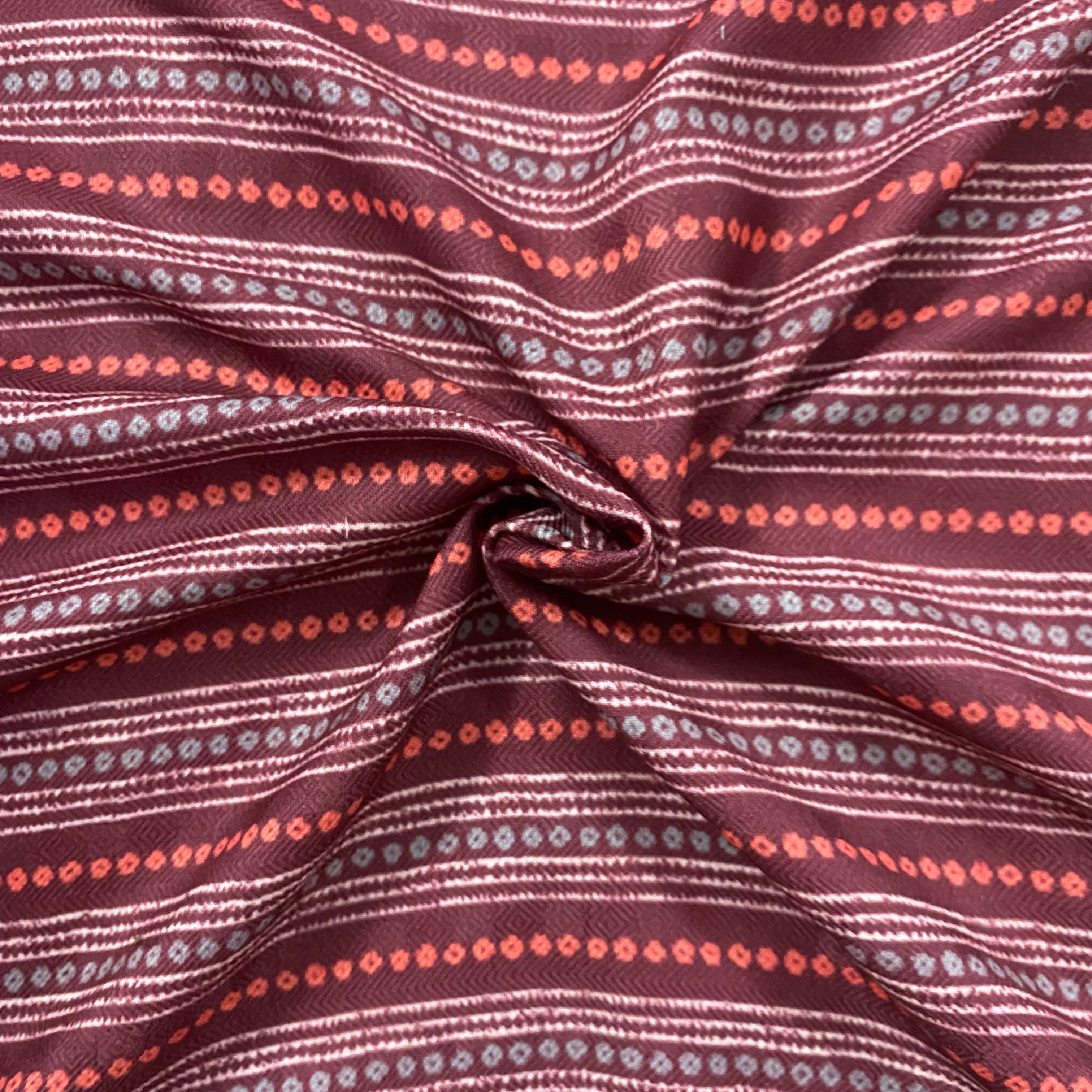 Dark contrast stripes print on pashmina fabric per meter