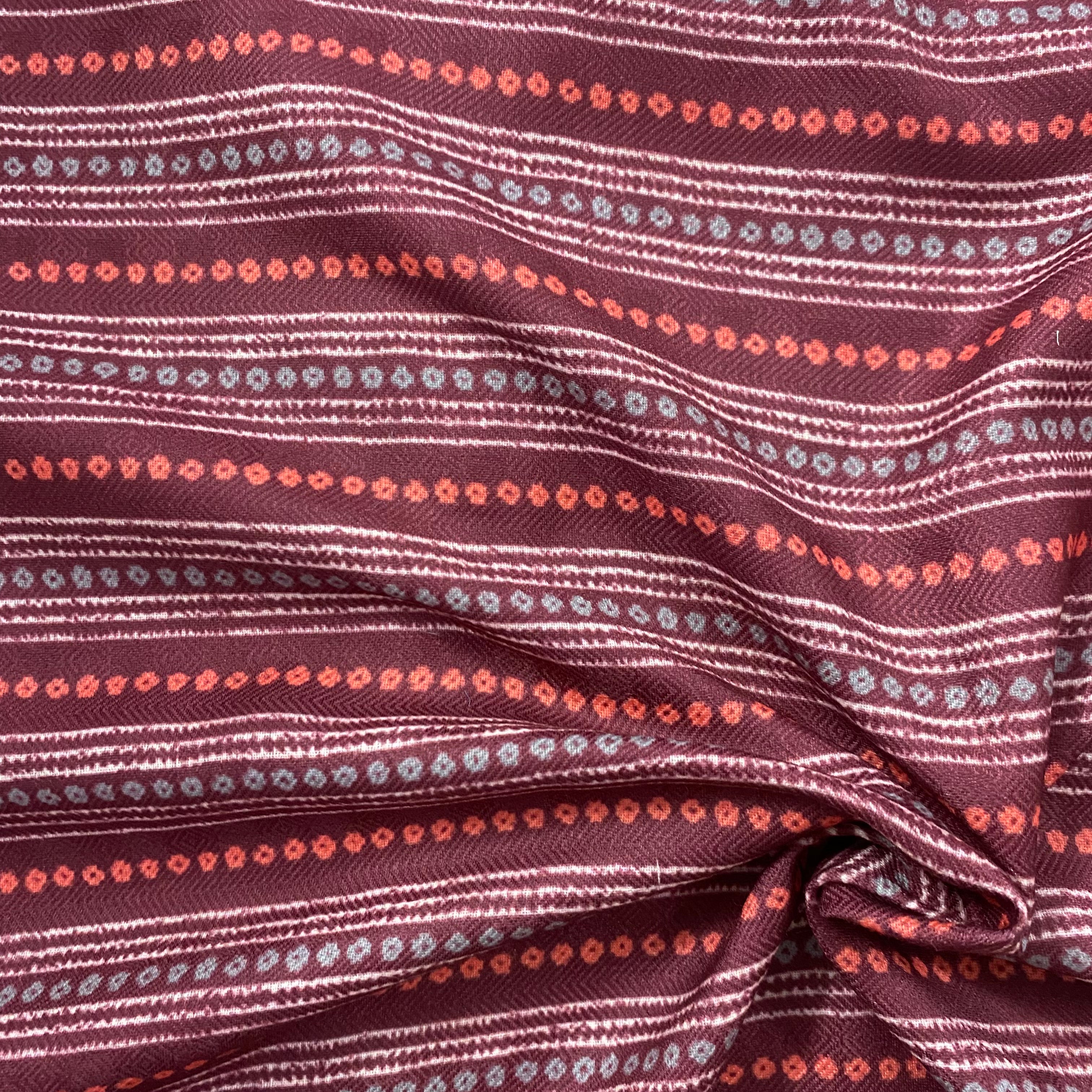 Dark contrast stripes print on pashmina fabric per meter