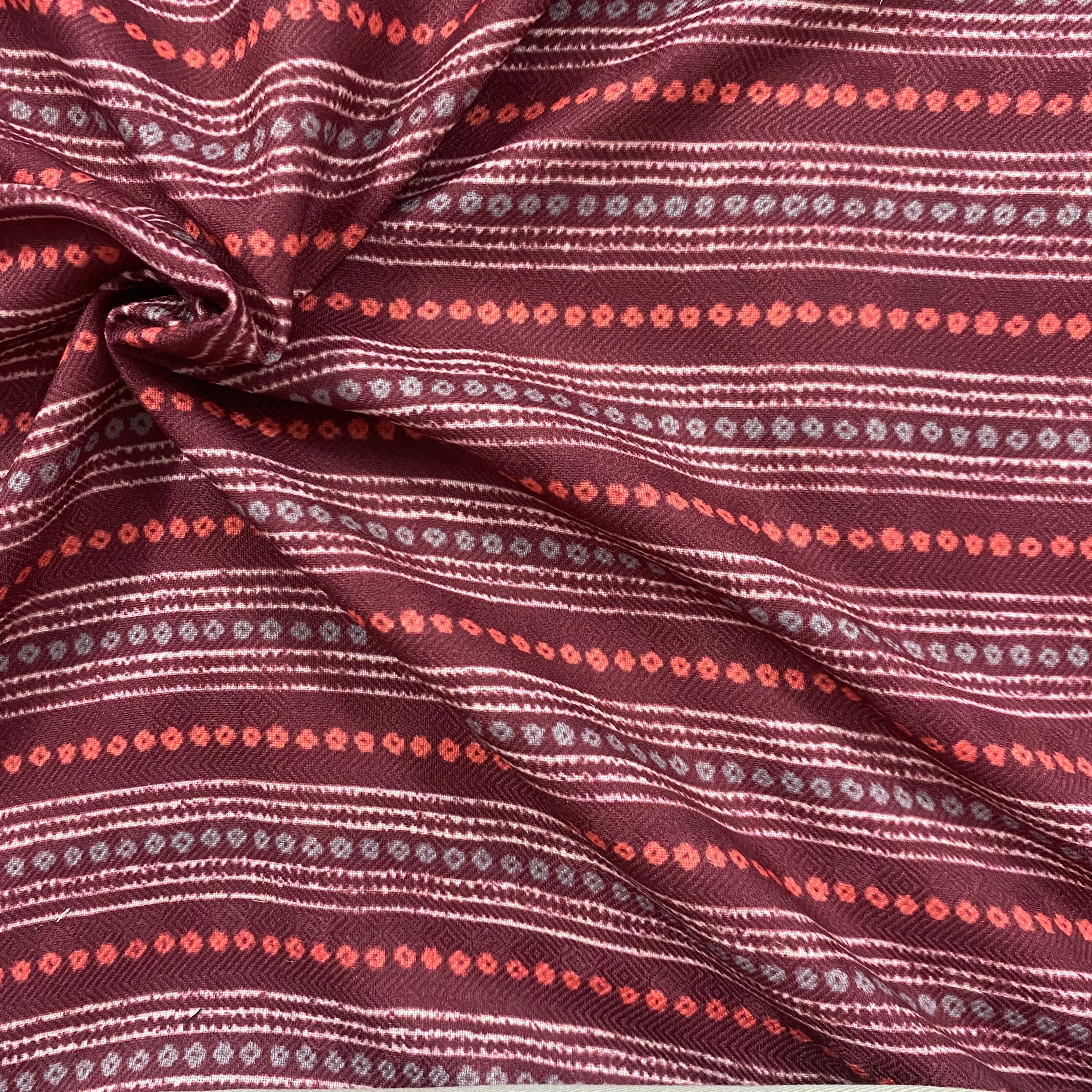 Dark contrast stripes print on pashmina fabric per meter