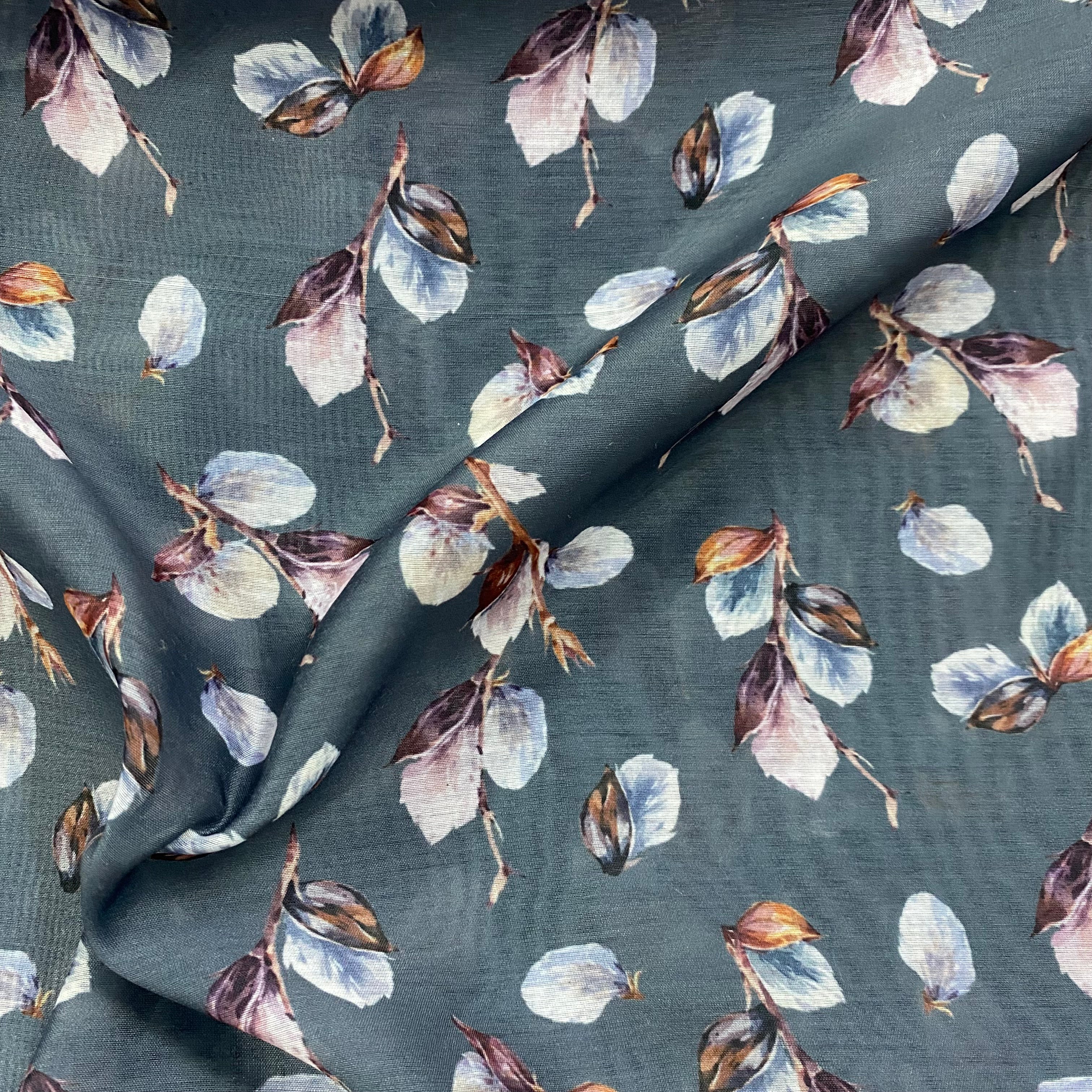 Subtle flower print on grey chanderi fabric per meter