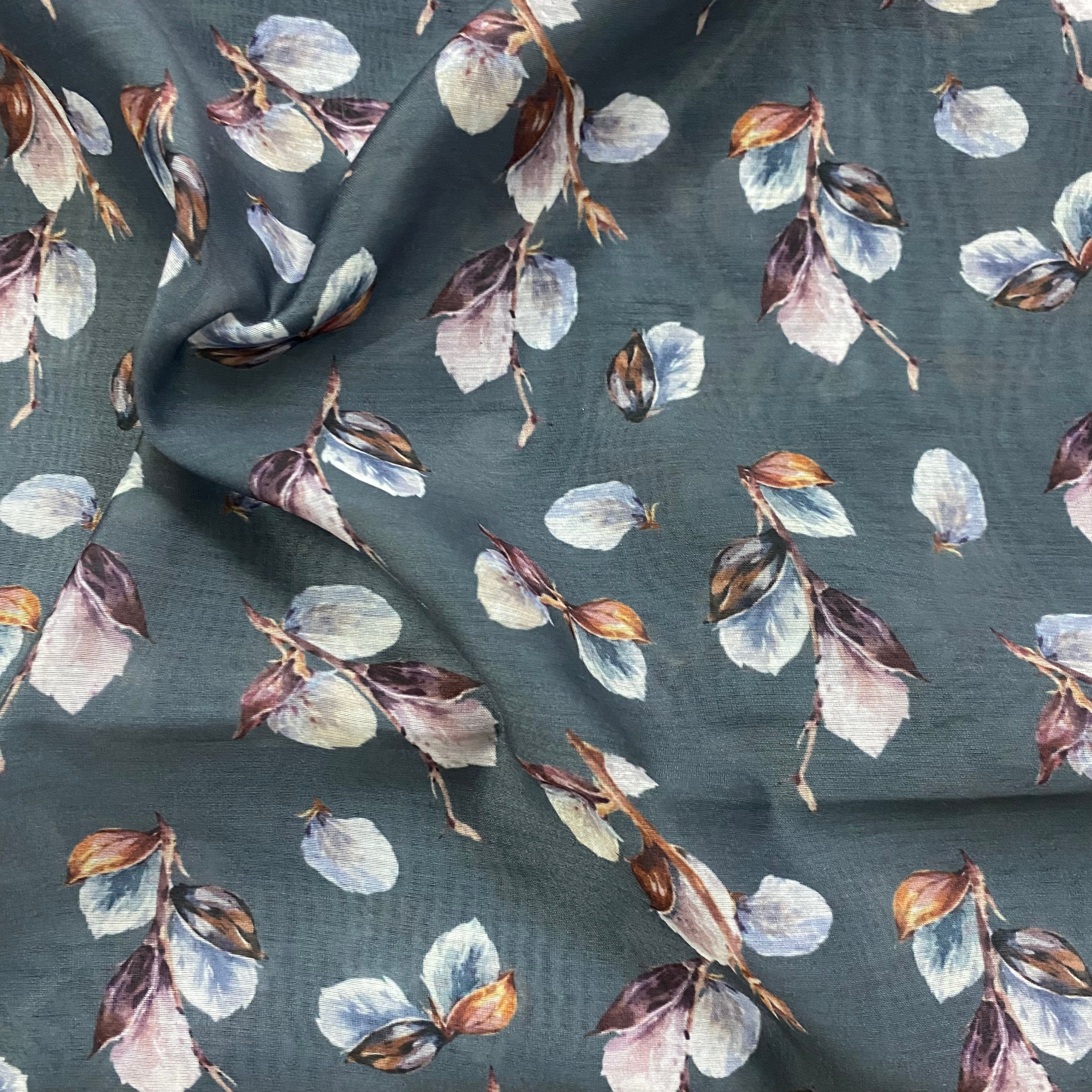 Subtle flower print on grey chanderi fabric per meter