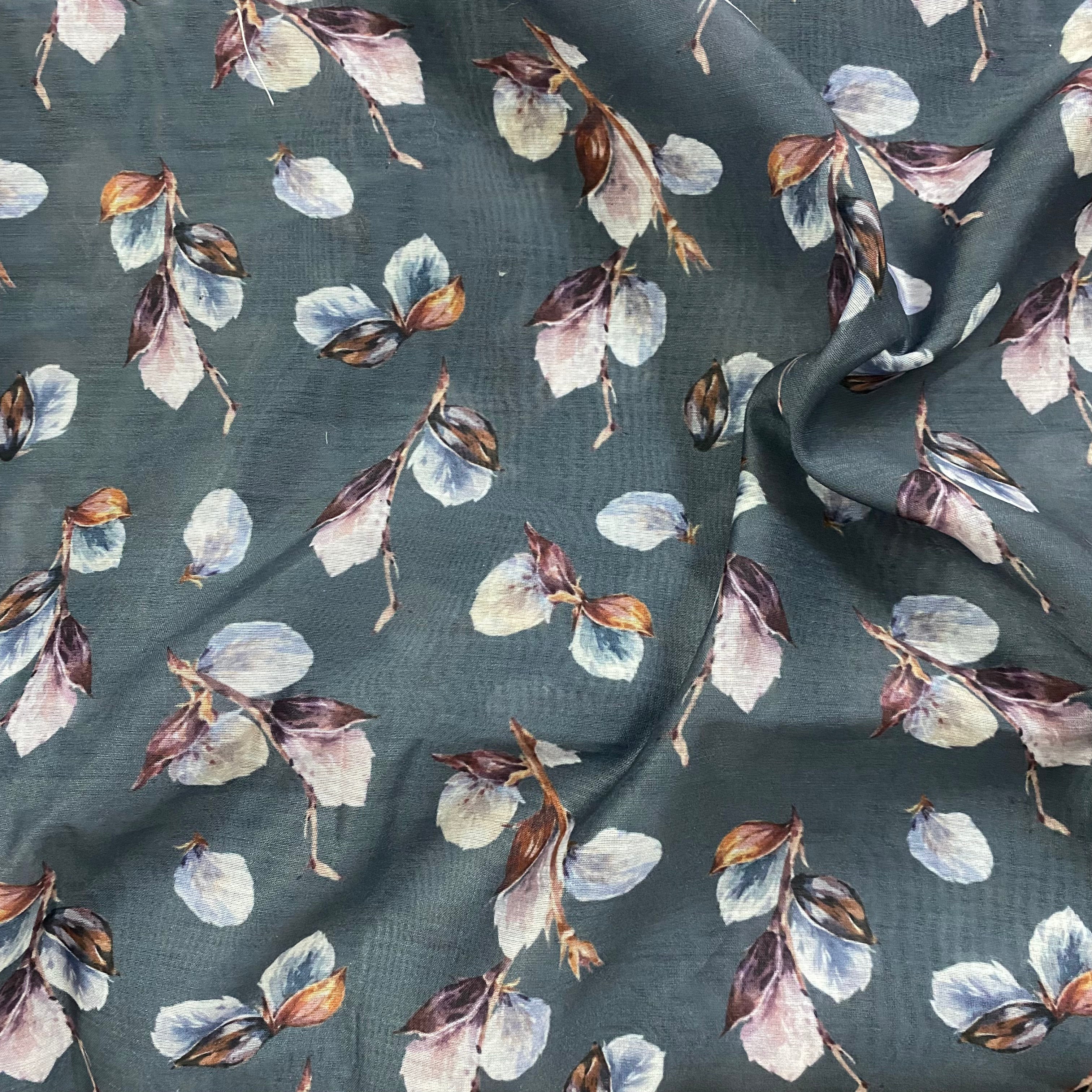 Subtle flower print on grey chanderi fabric per meter