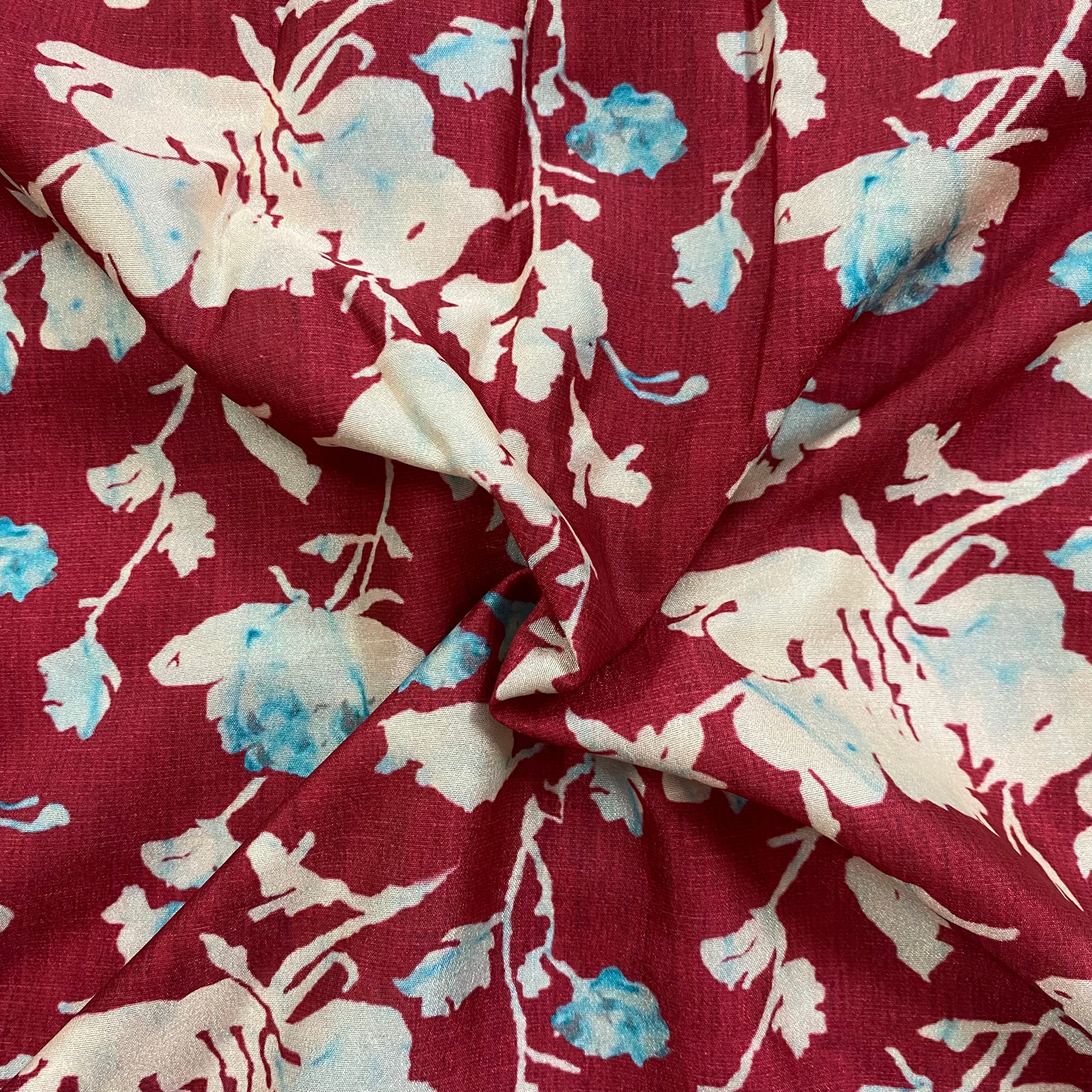 Dark contrast floral silk fabric per meter