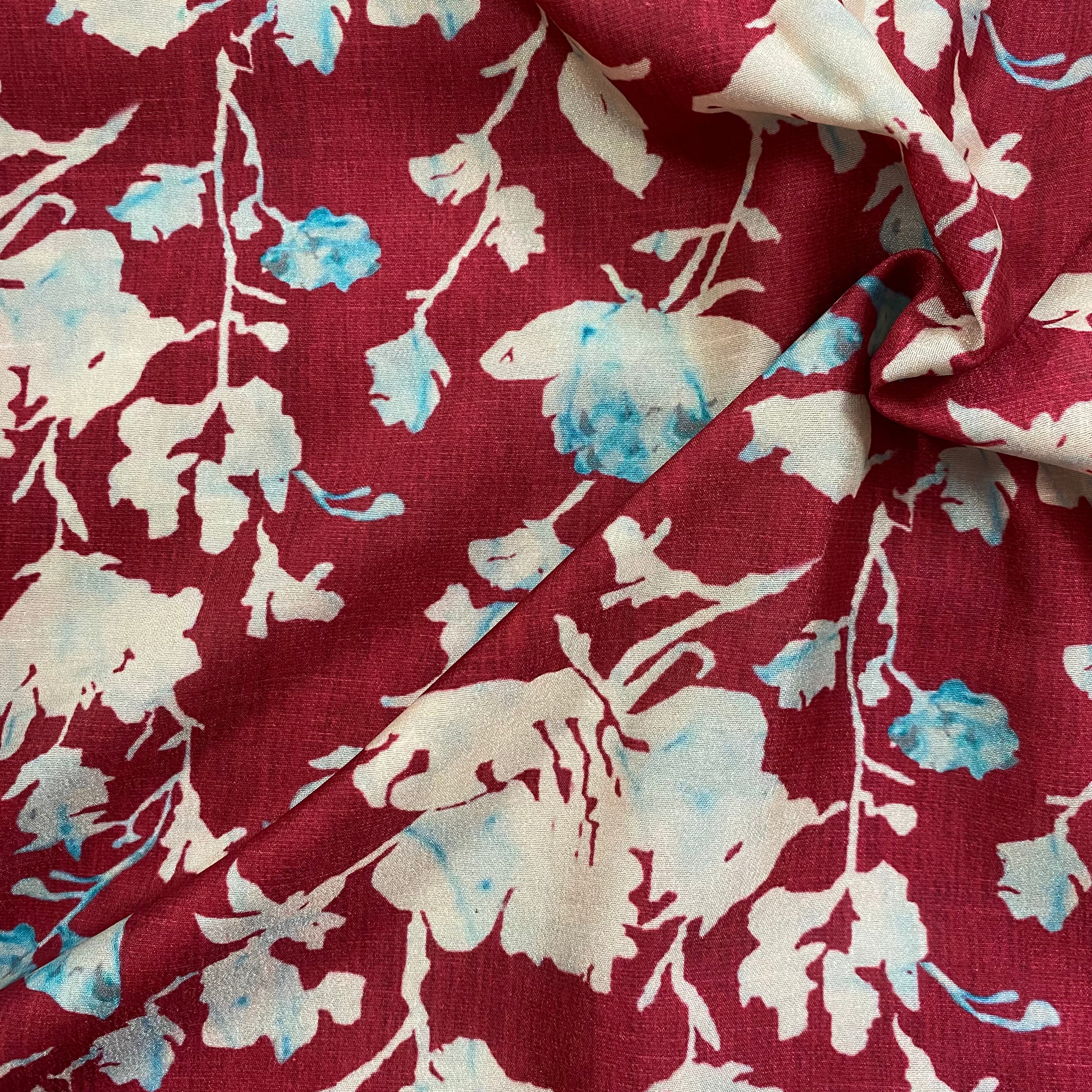 Dark contrast floral silk fabric per meter