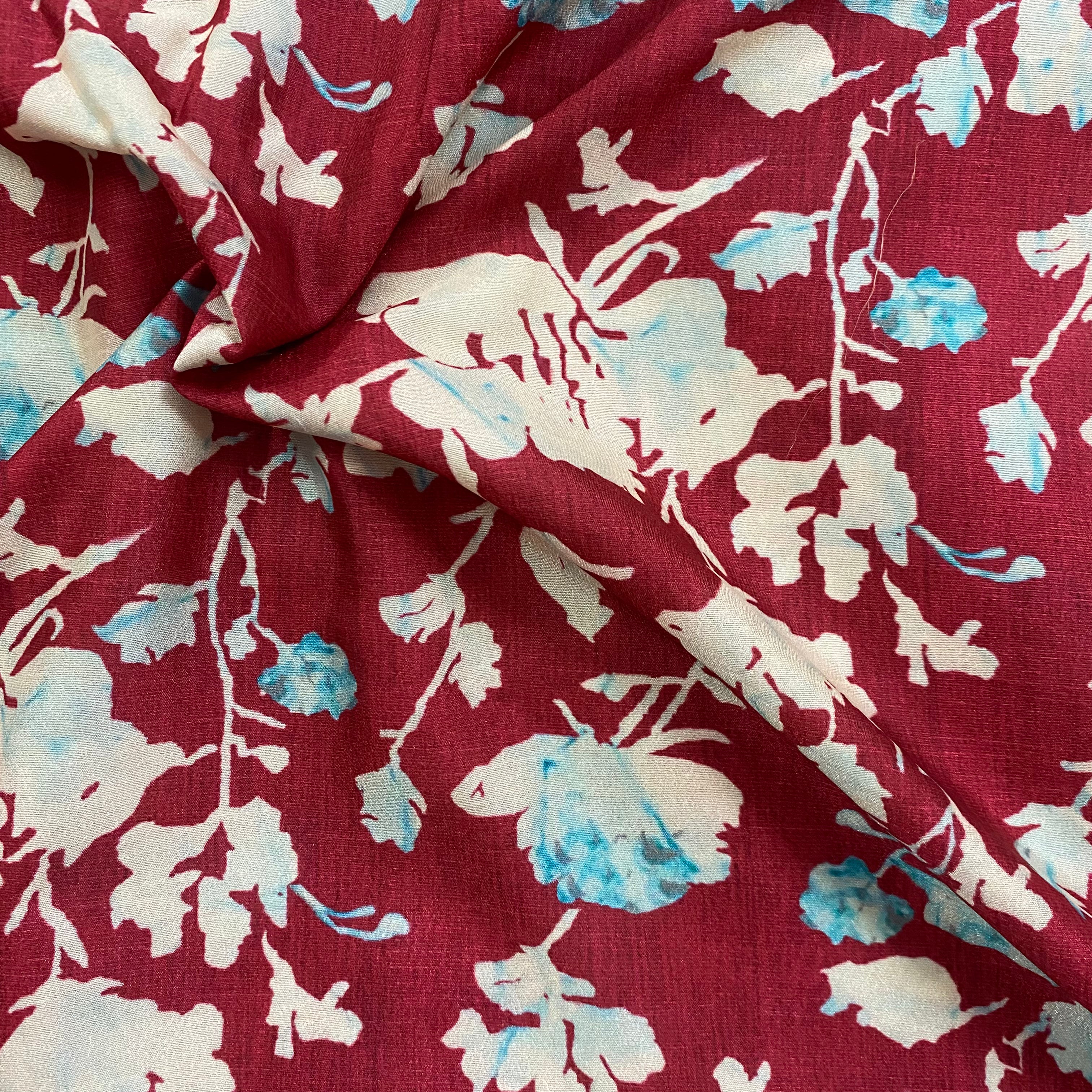 Dark contrast floral silk fabric per meter