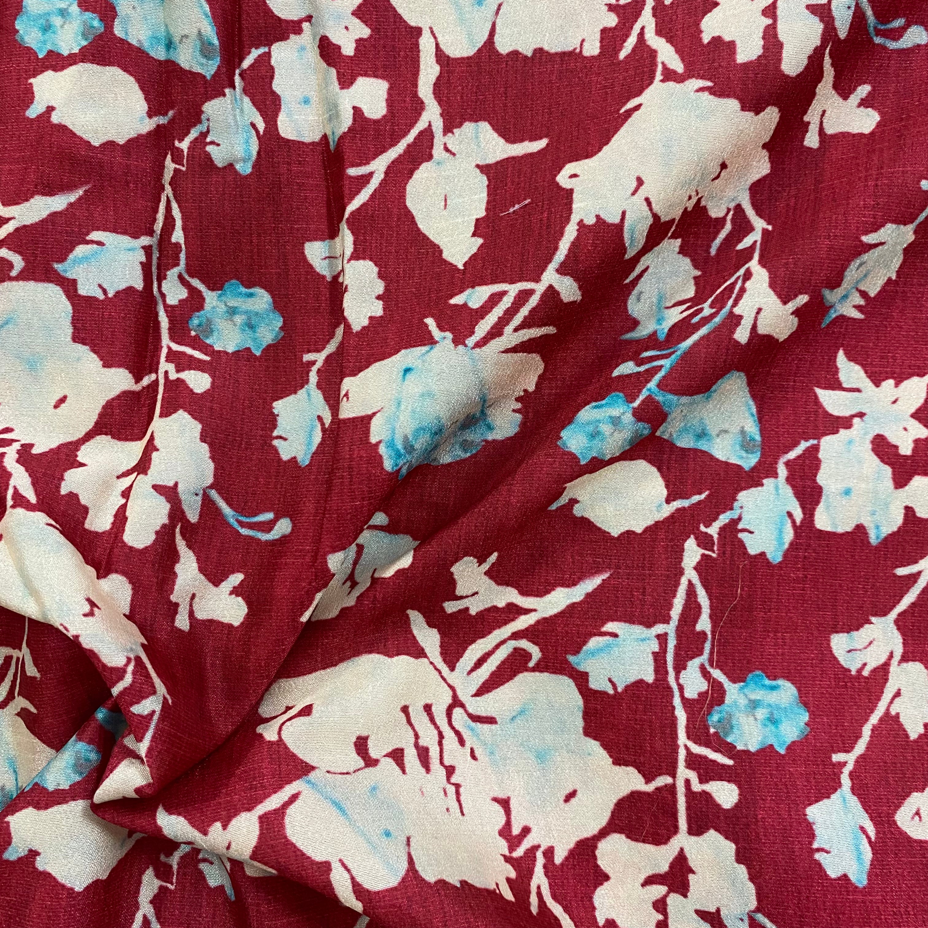 Dark contrast floral silk fabric per meter