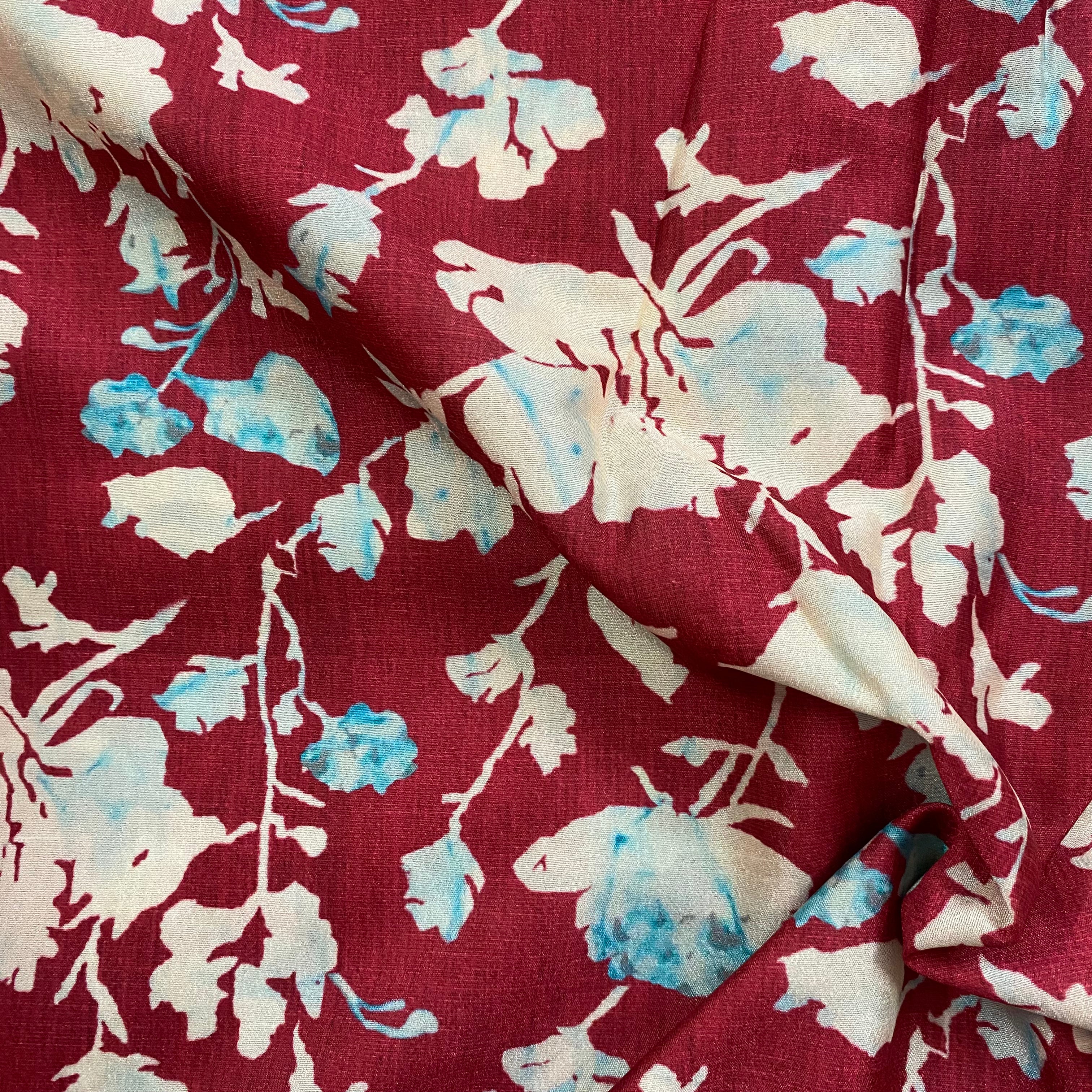 Dark contrast floral silk fabric per meter