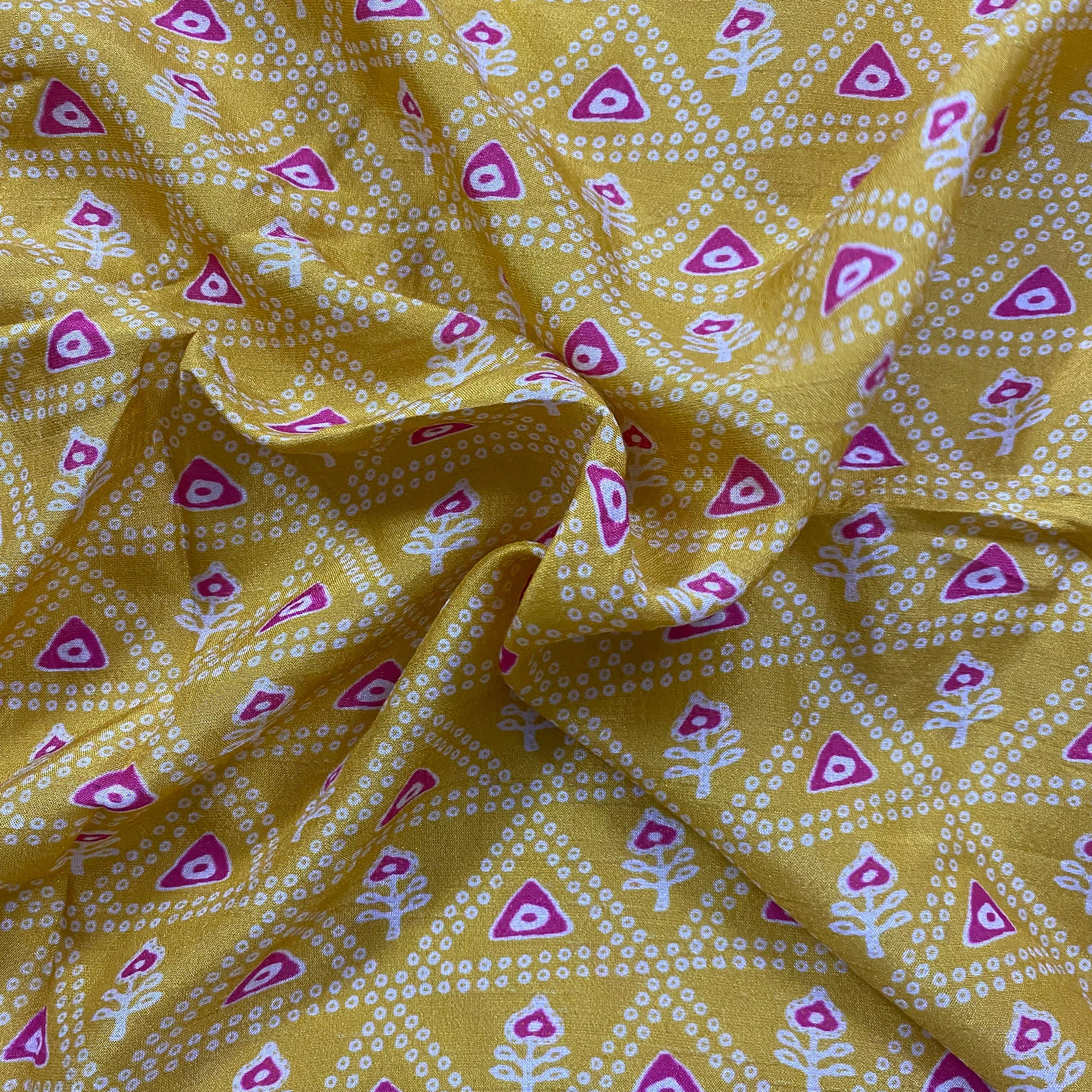 Bandhani print contrast pattern on pure dola fabric per meter