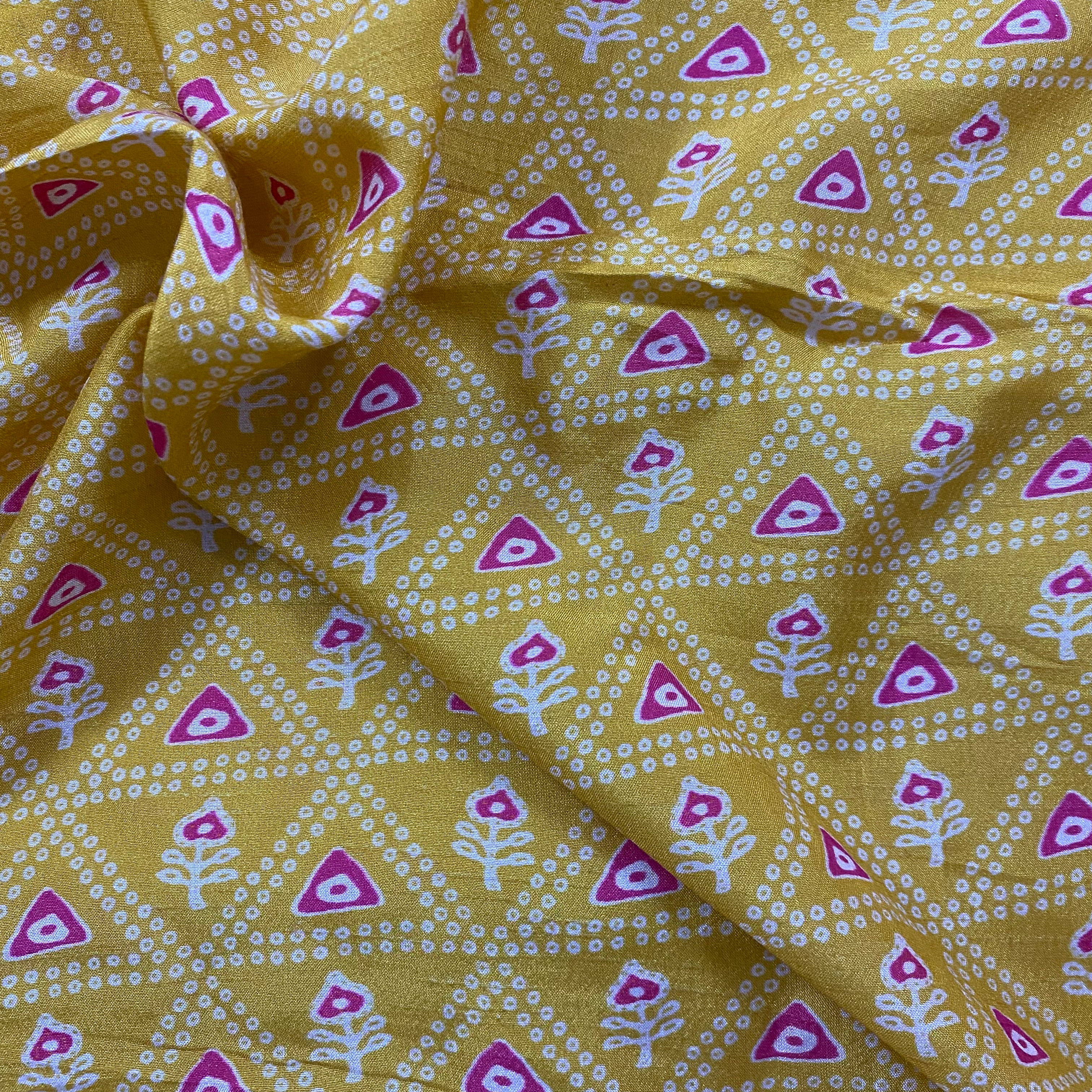 Bandhani print contrast pattern on pure dola fabric per meter