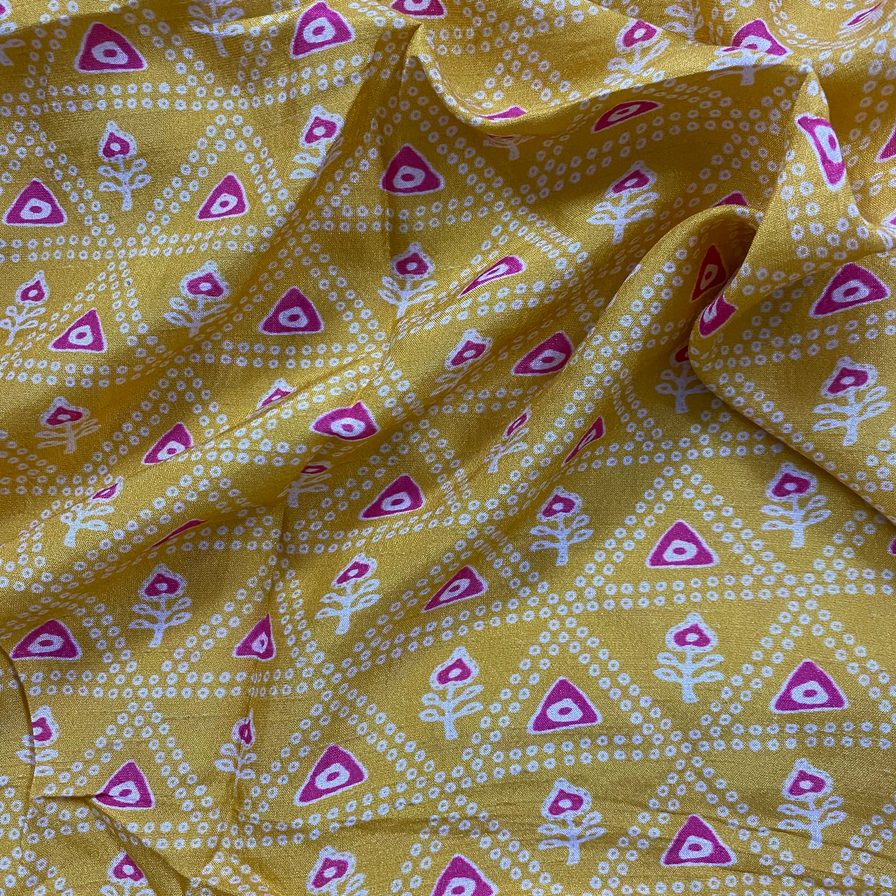 Bandhani print contrast pattern on pure dola fabric per meter