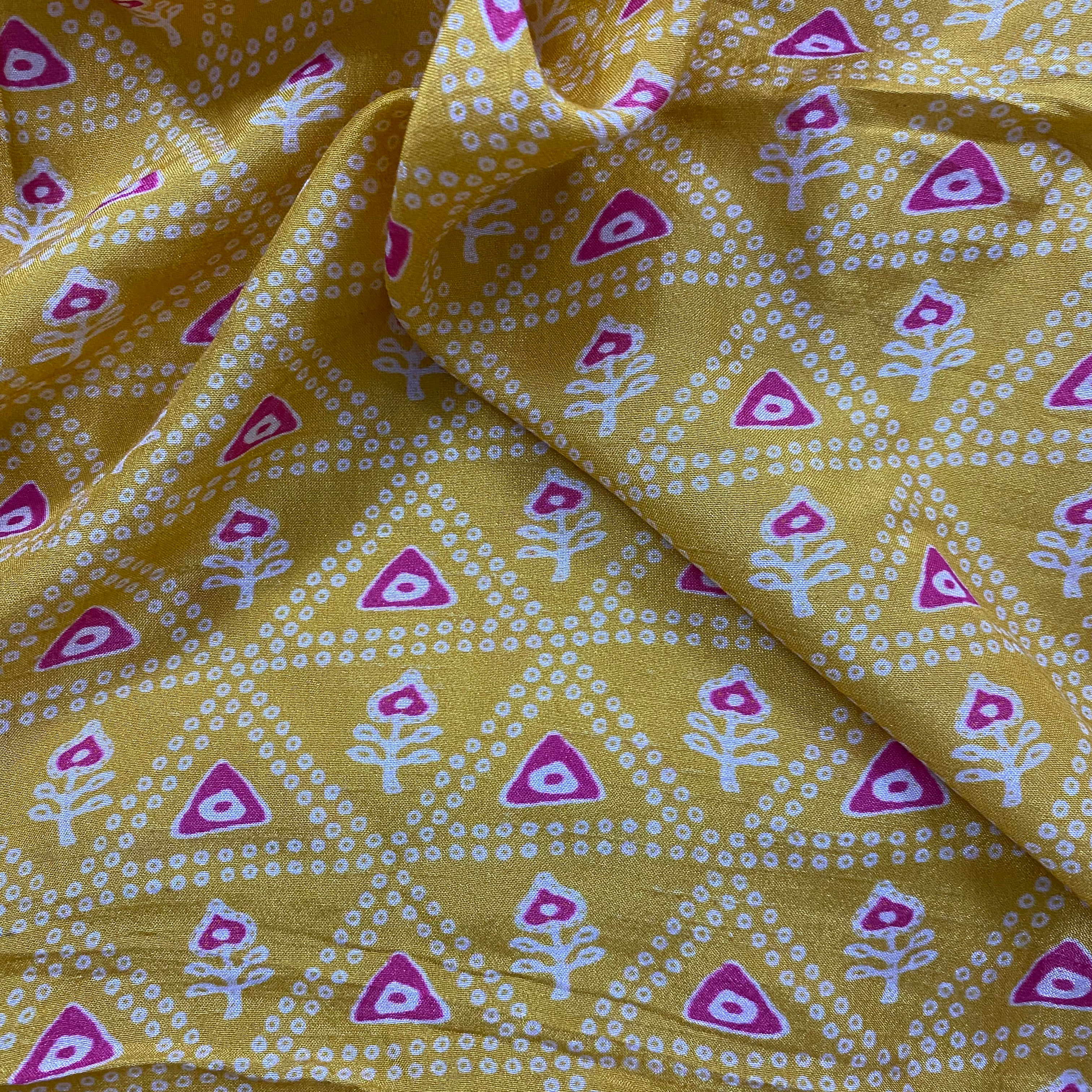 Bandhani print contrast pattern on pure dola fabric per meter