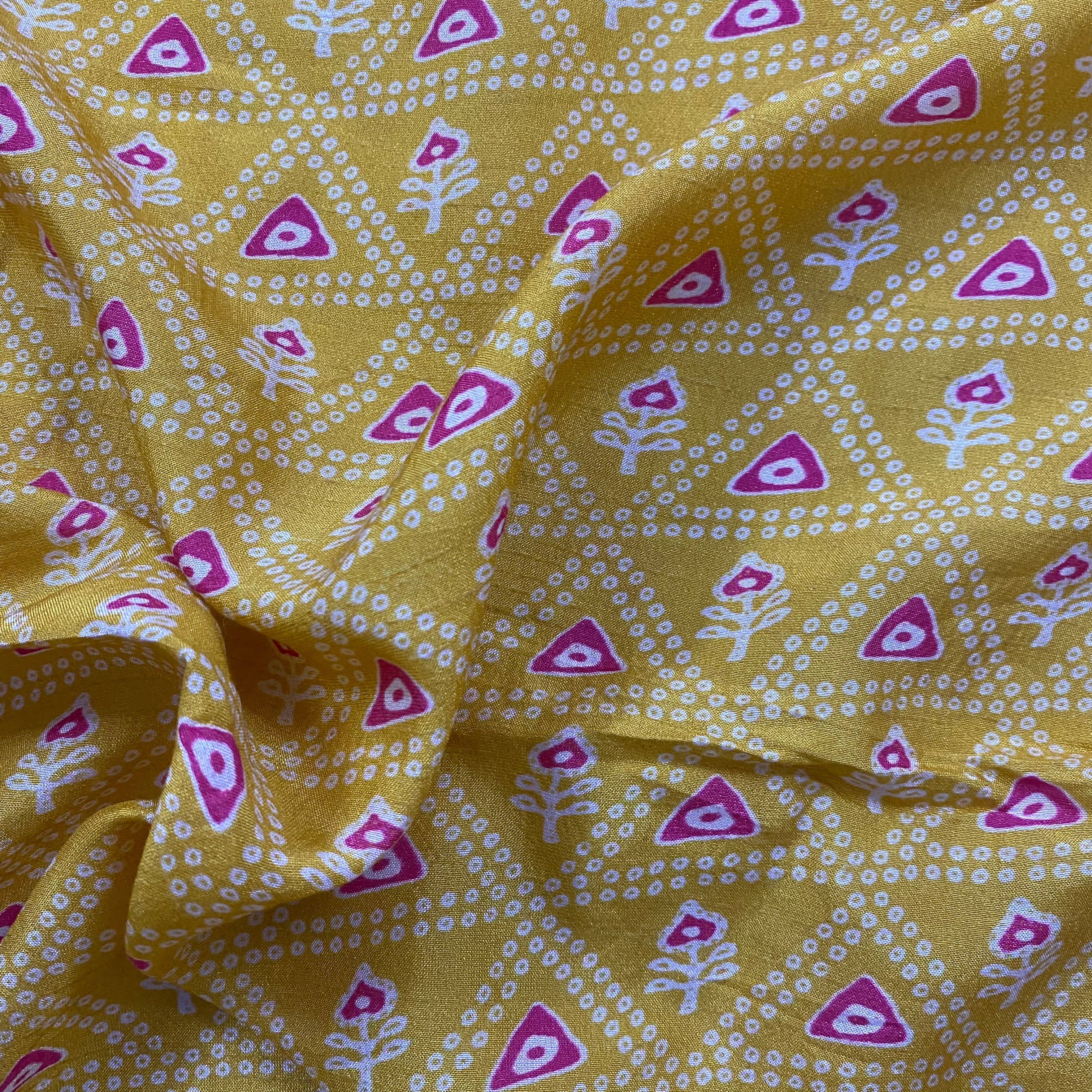 Bandhani print contrast pattern on pure dola fabric per meter