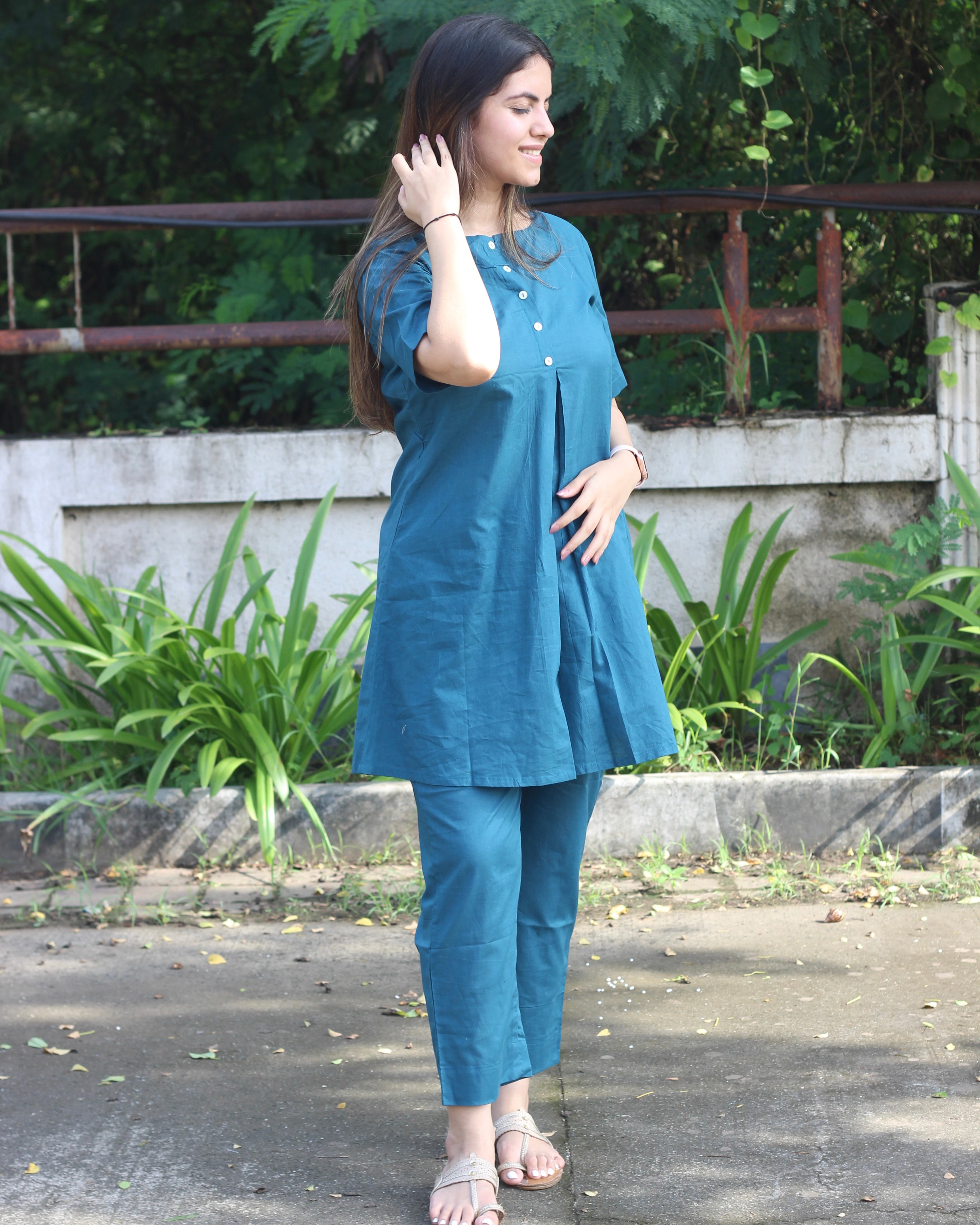Premium Cotton Teal Blue Lounge Set