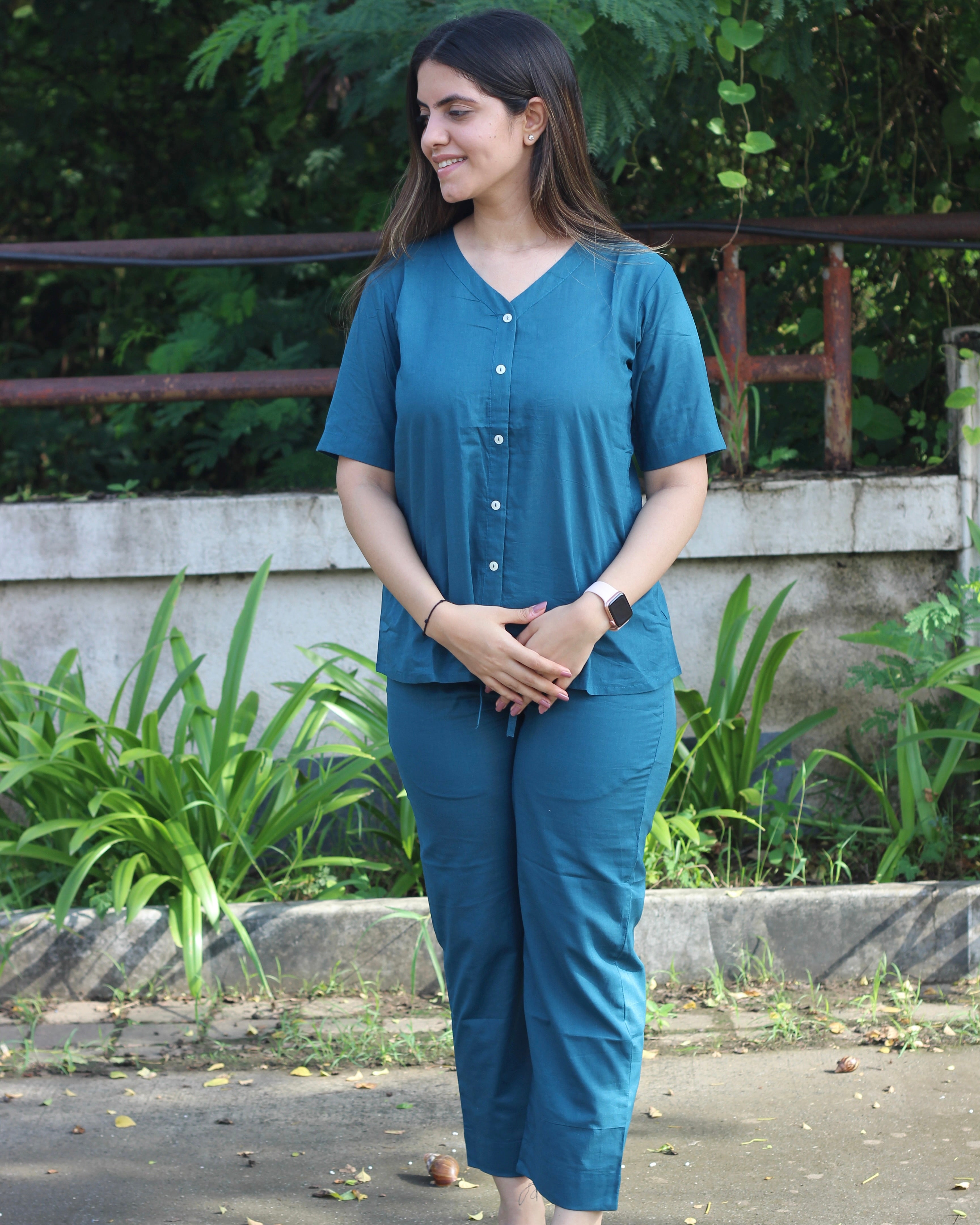 Premium Cotton Teal Blue Lounge Set