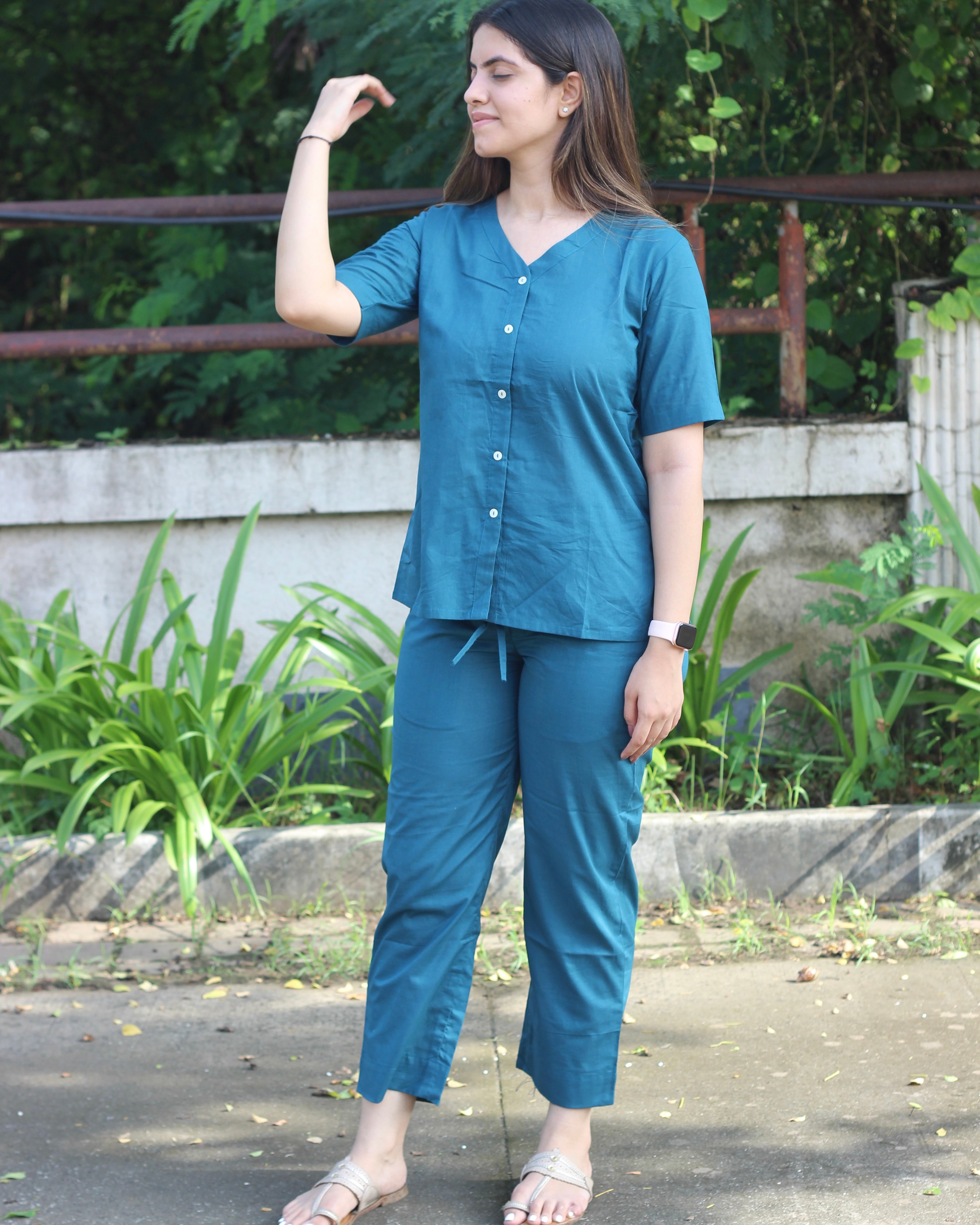 Premium Cotton Teal Blue Lounge Set