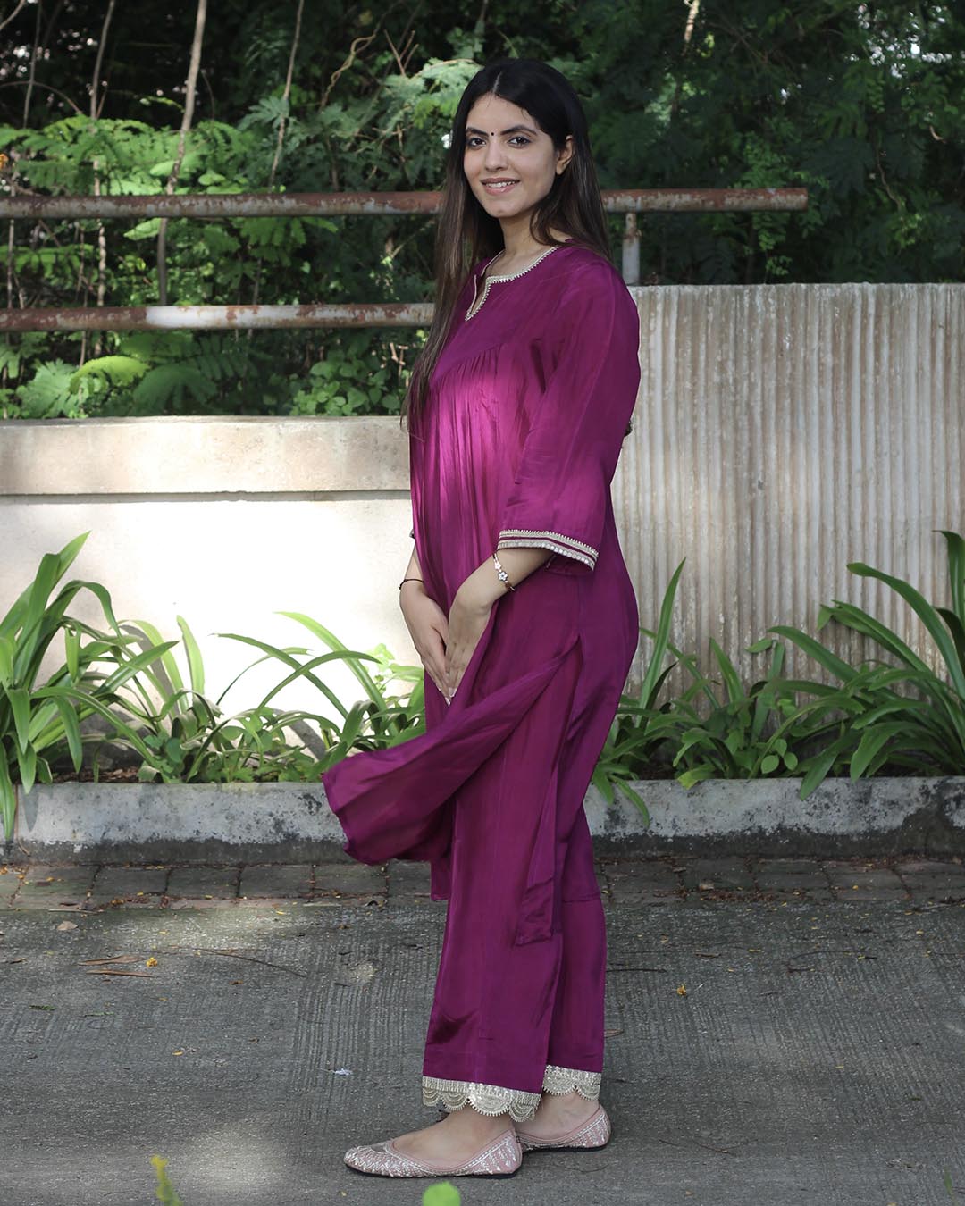 Deep Magenta Uppada Silk Kurta Set- Set of 2