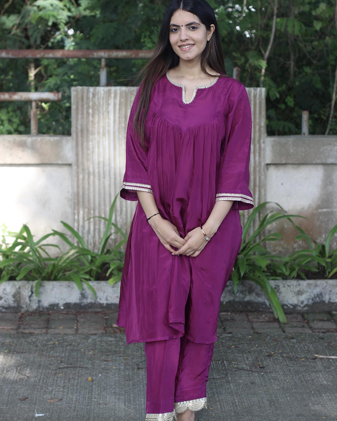Deep Magenta Uppada Silk Kurta Set- Set of 2