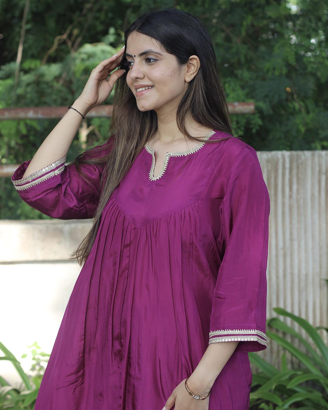 Deep Magenta Uppada Silk Kurta Set- Set of 2