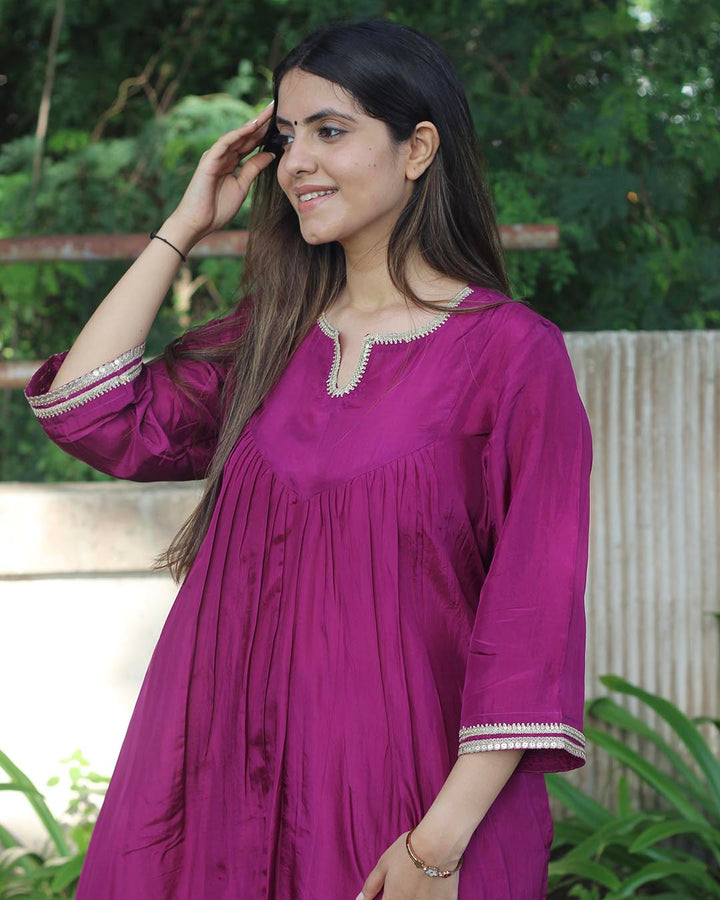 Deep Magenta Uppada Silk Kurta Set- Set of 2