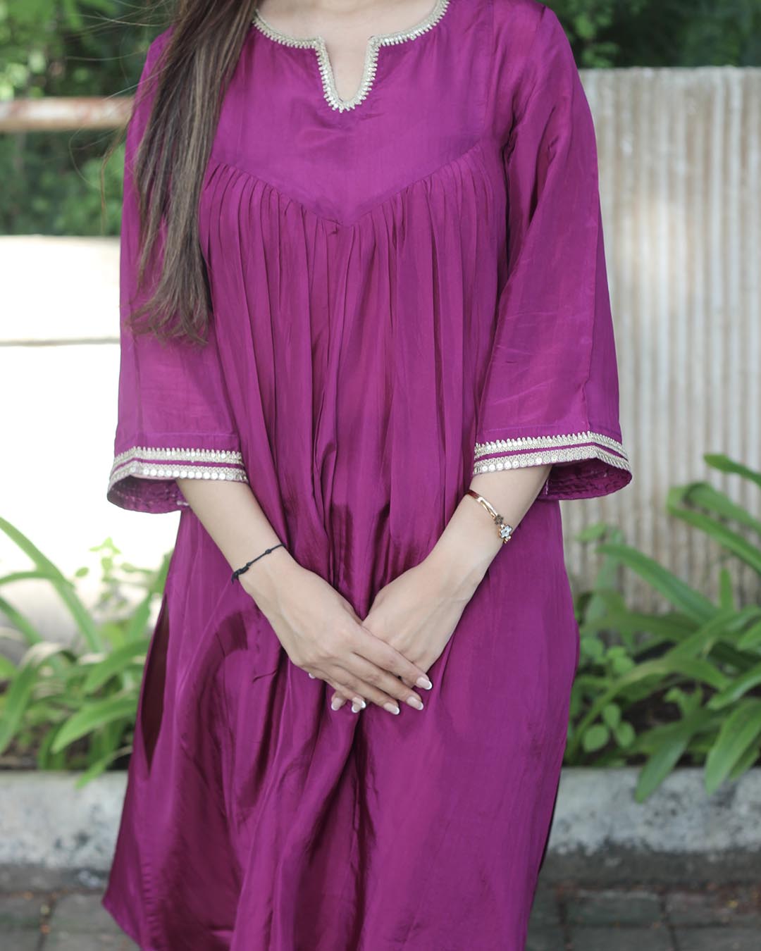 Deep Magenta Uppada Silk Kurta Set- Set of 2