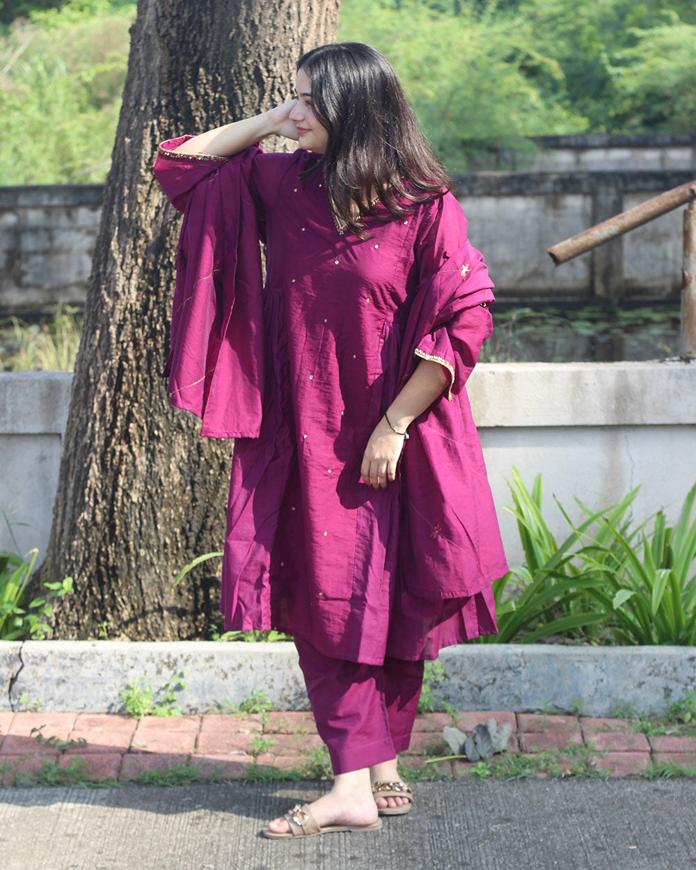 Adaa Mul Chanderi Suit Set - Set of 3